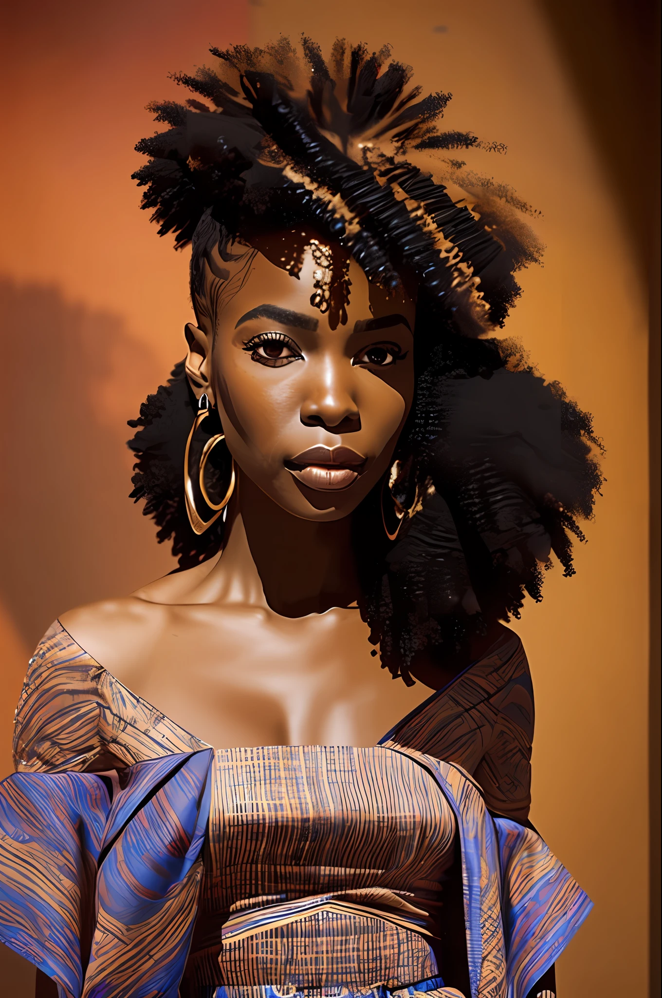  afro-africana: 2.3, afro-queniano: 2.4 (cor marrom escura: 3.0), cabelo cacheados, vestido longo colorido, olhos grandes castanhos claros Cintilantes, Bow in the hair --auto