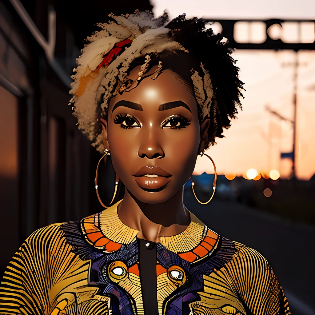afro-africana: 2.3, afro-queniano: 2.4 (cor marrom escura: 3.0), cabelo cacheados, vestido longo colorido, olhos grandes castanhos claros Cintilantes, Bow in the hair --auto