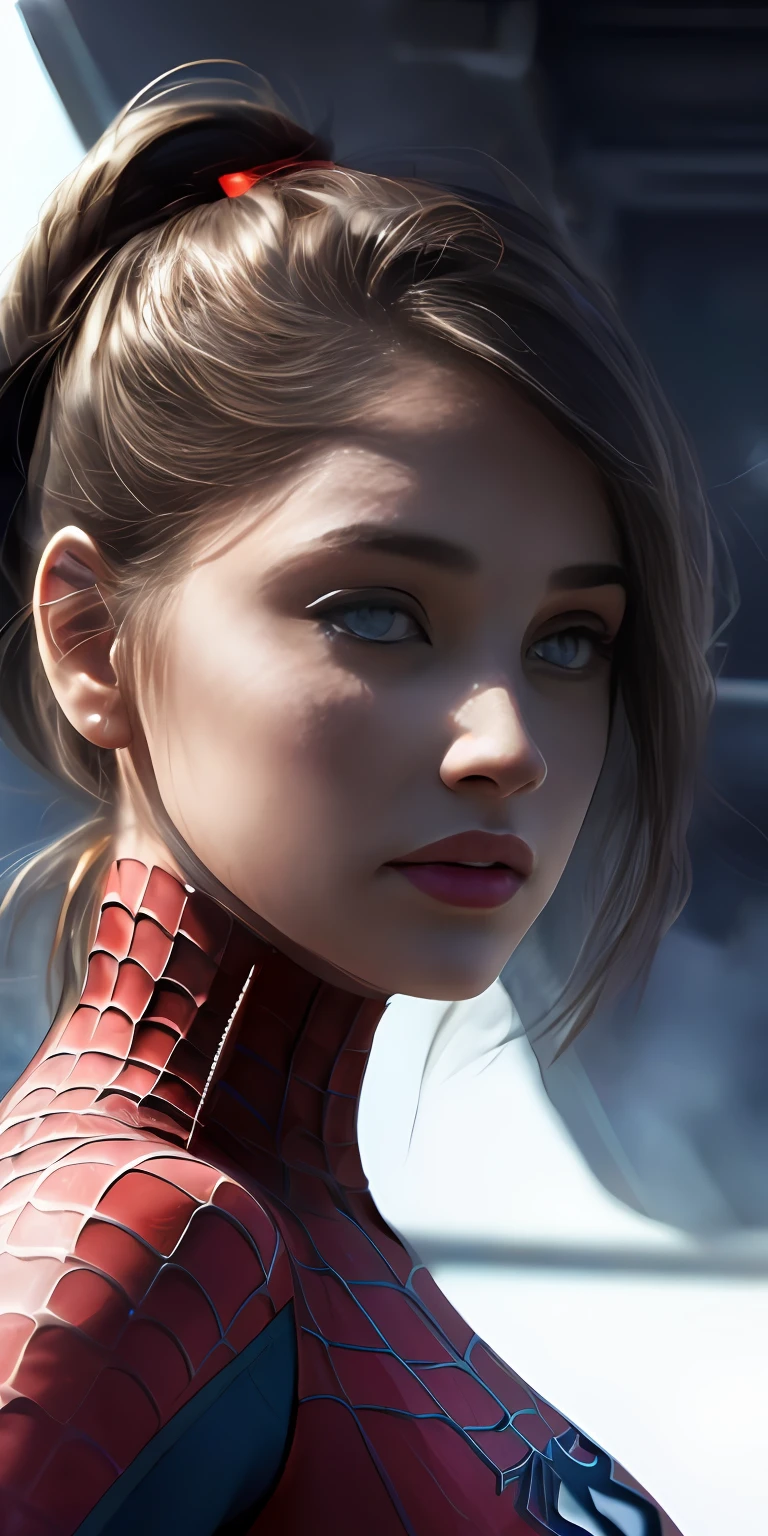 (1girl:1.3), Solo, (((Very detailed face)))), ((Very detailed eyes and face)))), Beautiful detail eyes, Body parts__, Official art, Unified 8k wallpaper, Super detailed, beautiful and beautiful, beautiful, masterpiece, best quality, original, masterpiece, super fine photo, best quality, super high resolution, realistic realism, sunlight, full body portrait, amazing beauty, dynamic pose, delicate face, vibrant eyes, (from the front), She wears Spider-Man suit, red and black color scheme, spider, very detailed city roof background, rooftop, overlooking the city, detailed face, detailed complex busy background, messy, gorgeous, milky white, highly detailed skin, realistic skin details, visible pores, clear focus, volumetric fog, 8k uhd, DSLR, high quality, film grain, fair skin, photo realism, lomography, futuristic dystopian megalopolis, translucent