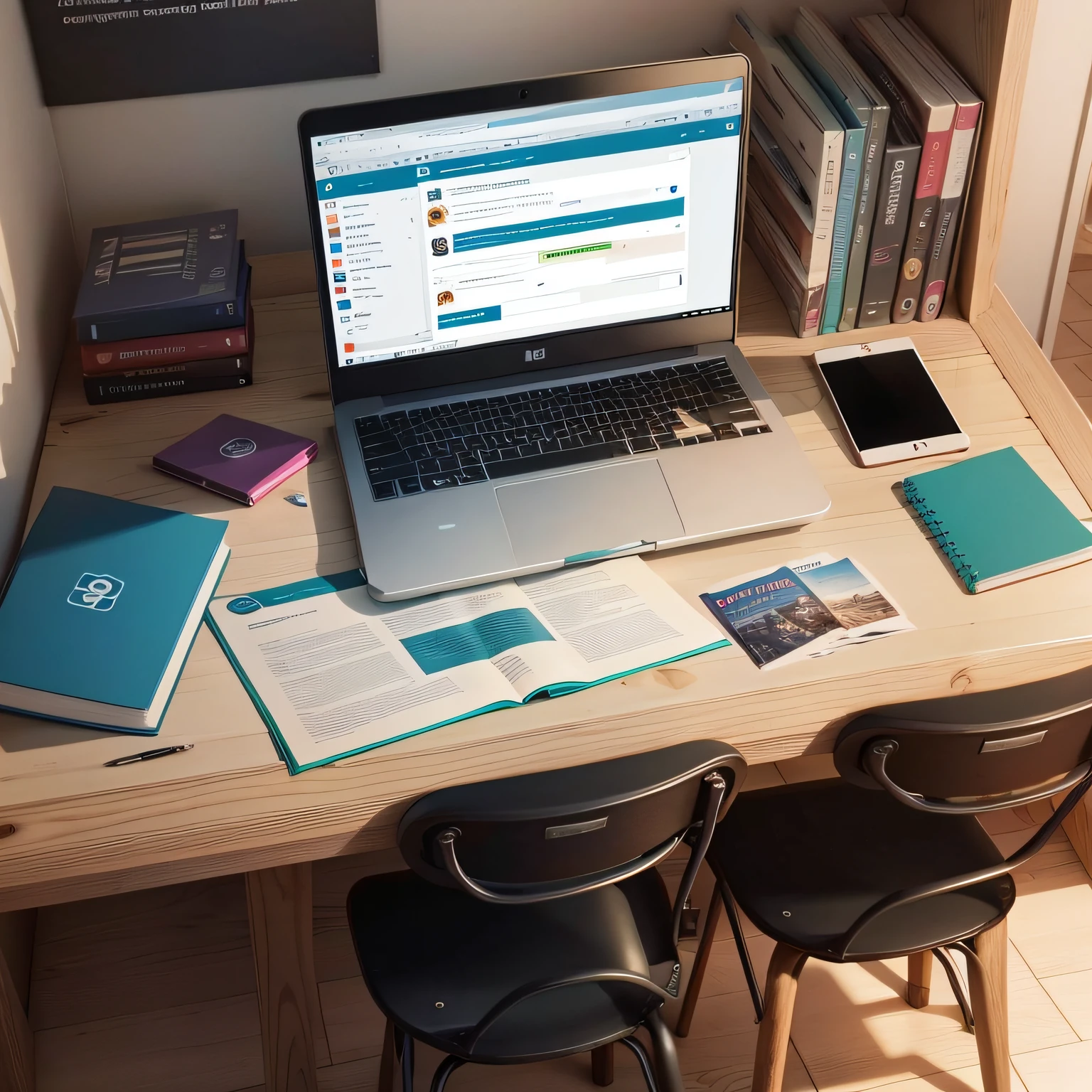 Imagem de um grupo de estudantes trabalhando em um projeto em equipe, com livros e laptops espalhados pela mesa. --auto