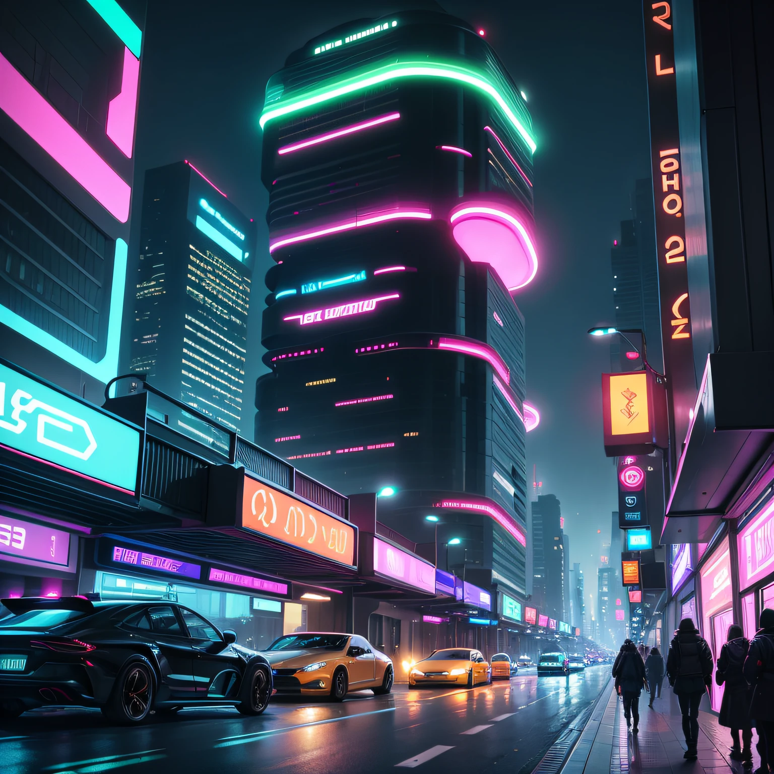 futuristic city street future cars, drone carrier, lights, neon, sing boarded --auto