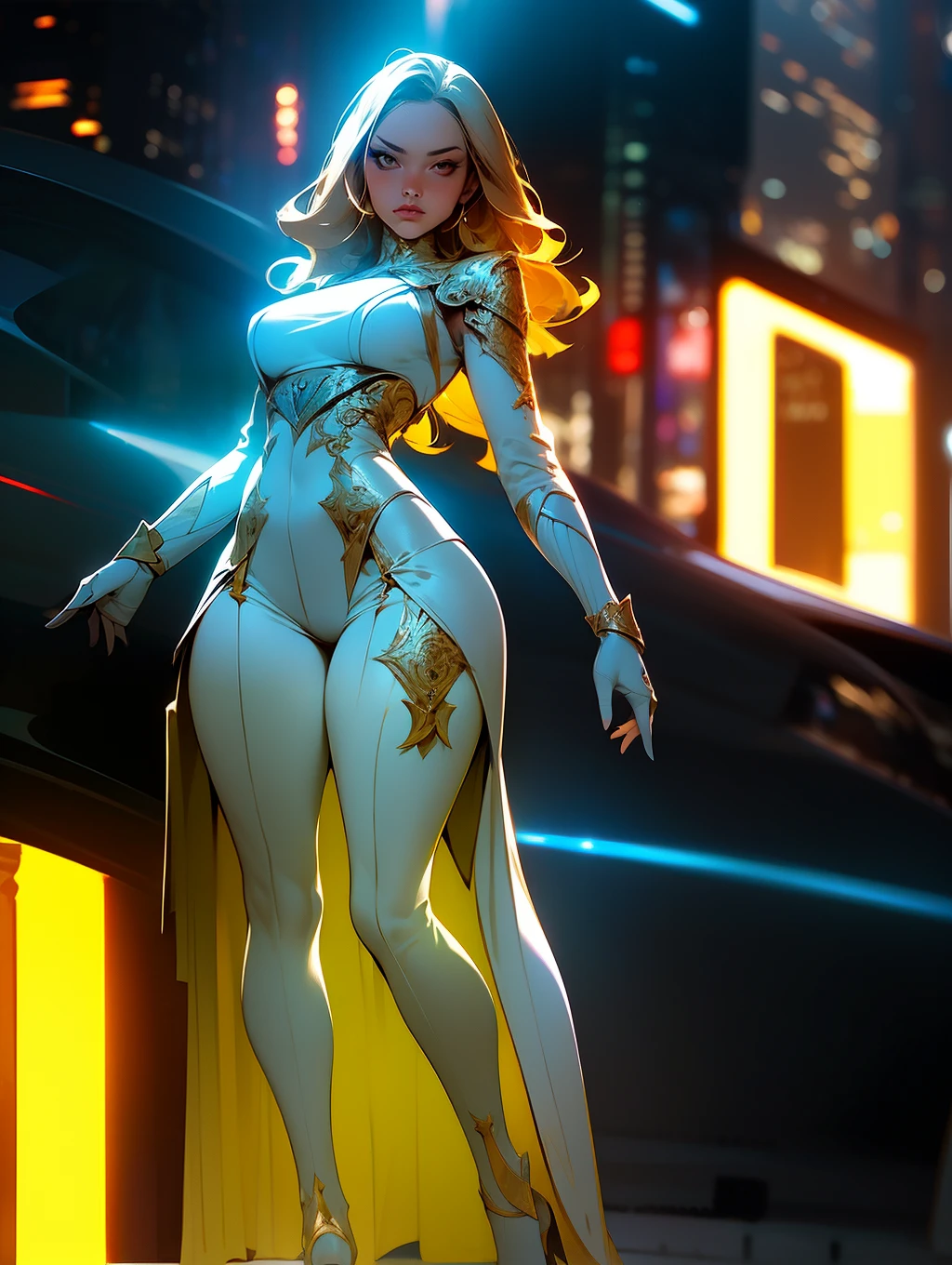 expressive style, Full body of a european girl, posing, look at a camera, beautiful hair, complex city background, backlit, (cinematic:1.5), epic realistic, hyperdetailed, insane details, intricate details, accent lighting, soft volumetric light, bokeh, (dramatic light:1.2), (neutral colors:1.3), cross process (full body)