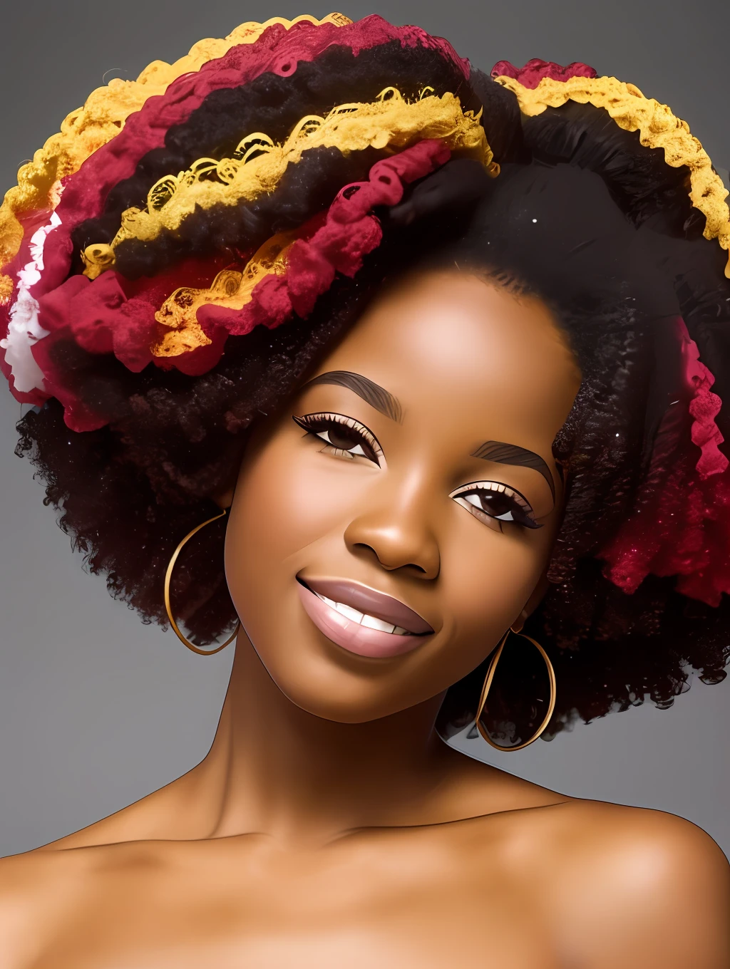 Menina afro-africana: 2.30, afro-queniano: 2.40 (cor marrom escura: 3.10), cabelo cacheados, vestido longo colorido, olhos grandes castanhos claros Cintilantes, Bow in the hair , foto limpa,  modelo --auto