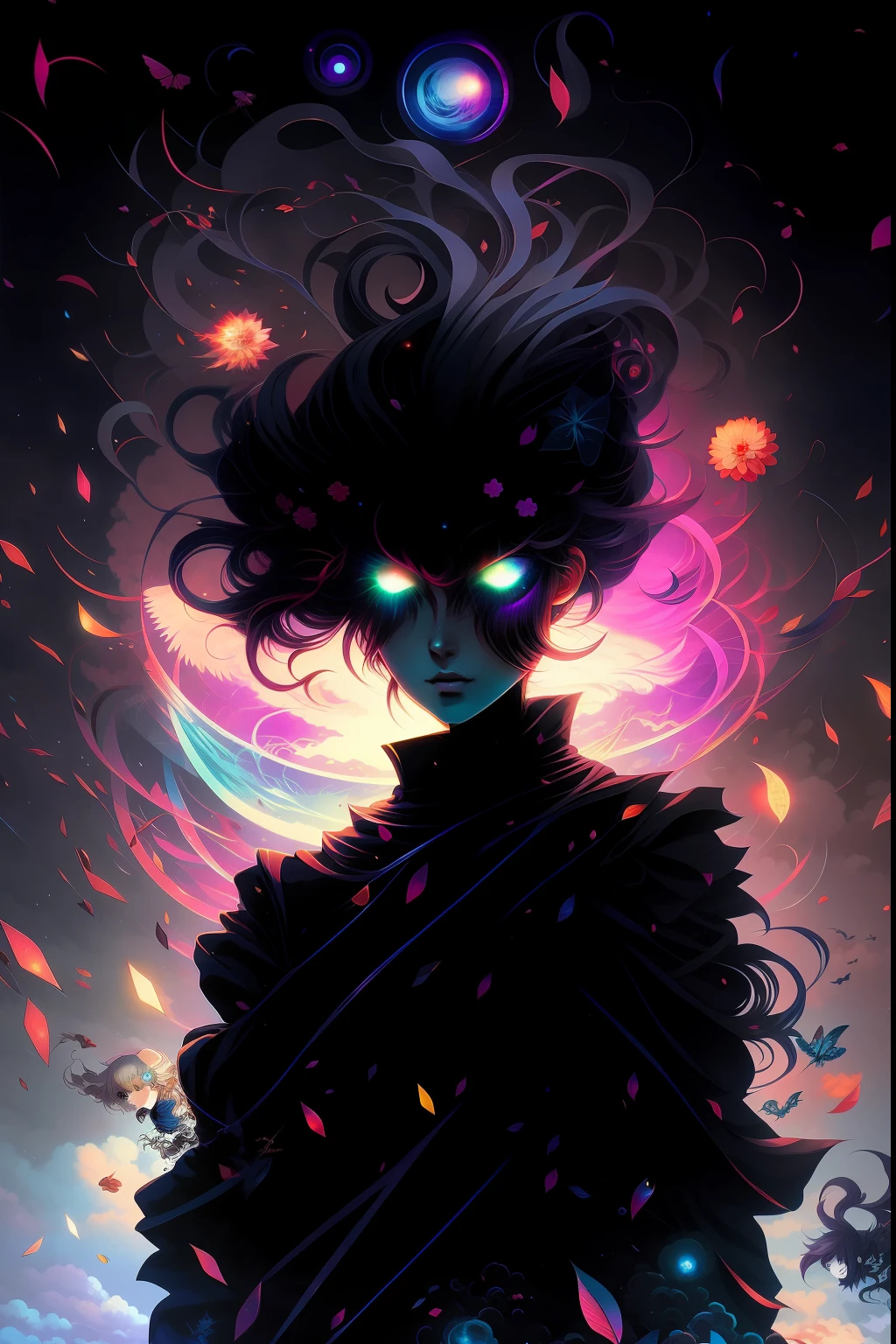 anime, uma mulher com um cabelo preto e uma roupa preta com um olho brilhante, Dan Mumford Tom Bagshaw, Jen Bartel, No estilo Dan Mumford obra de arte, 8k hd papel de parede arte digital, Arte Digital 4K, badass anime 8 k, Anime Art Wallpaper 4K, Anime Art Wallpaper 4K, fractal thunder dan mumford, Arte digital detalhada em 4k