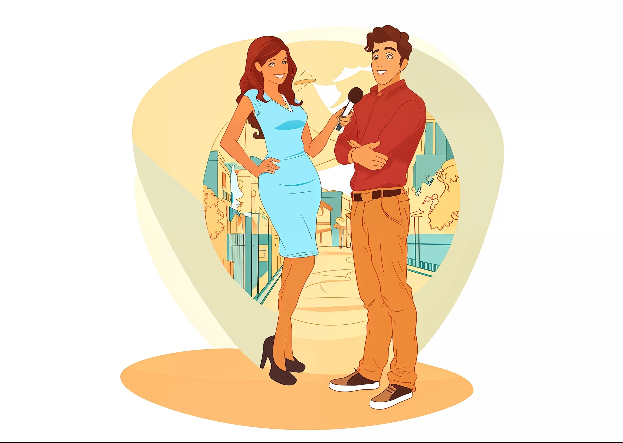 Cartoon of a man being interviewed by a female cartoon illustration
