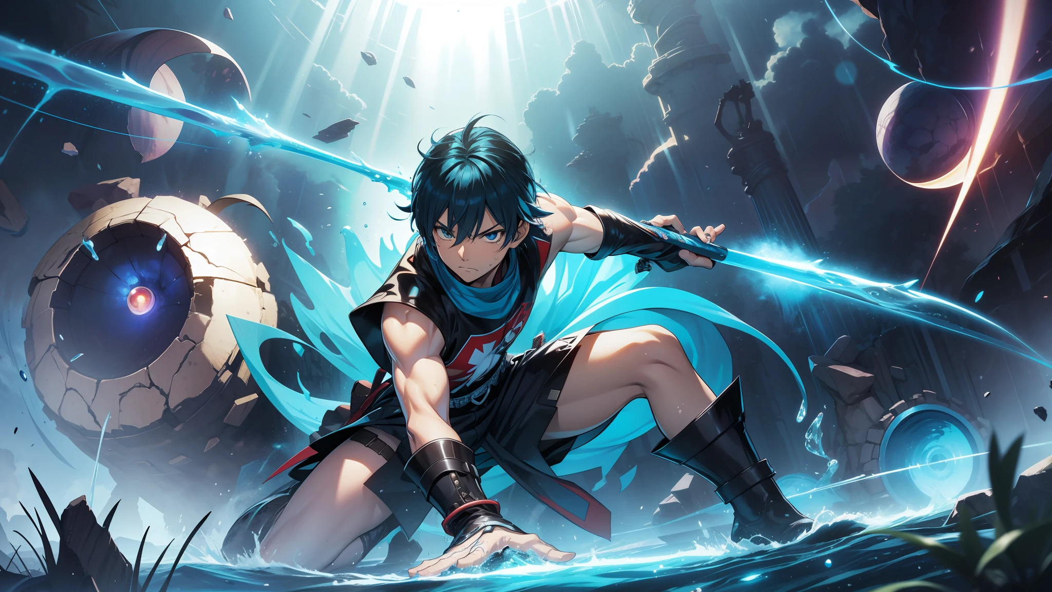 (maximum details), (em estilo yusuke murata), (Water bar), (destroyed scenery)