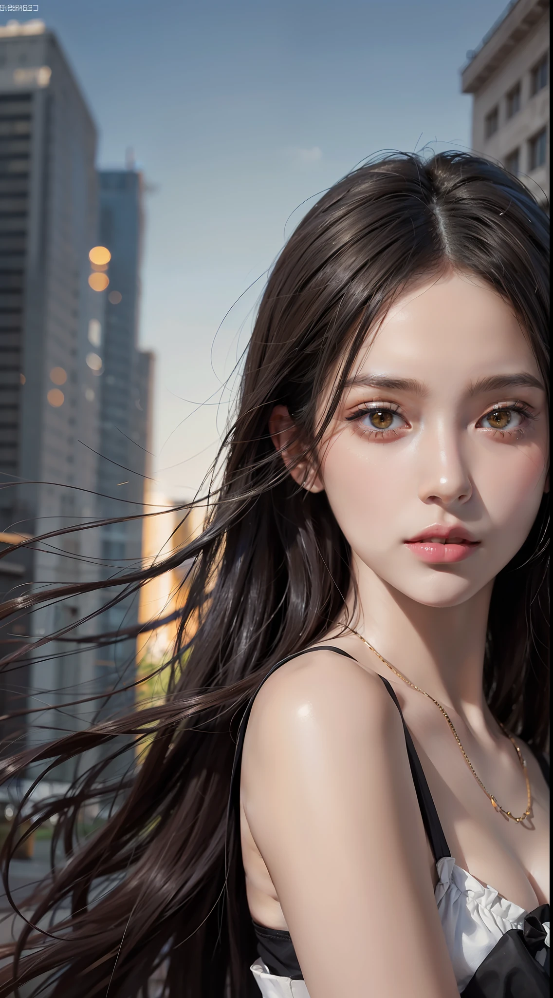 Best quality, masterpiece, ultra high res, (photorealistic:1.4), raw photo, 1girl, long straight black hair, makeup, parted lips,looking at viewer