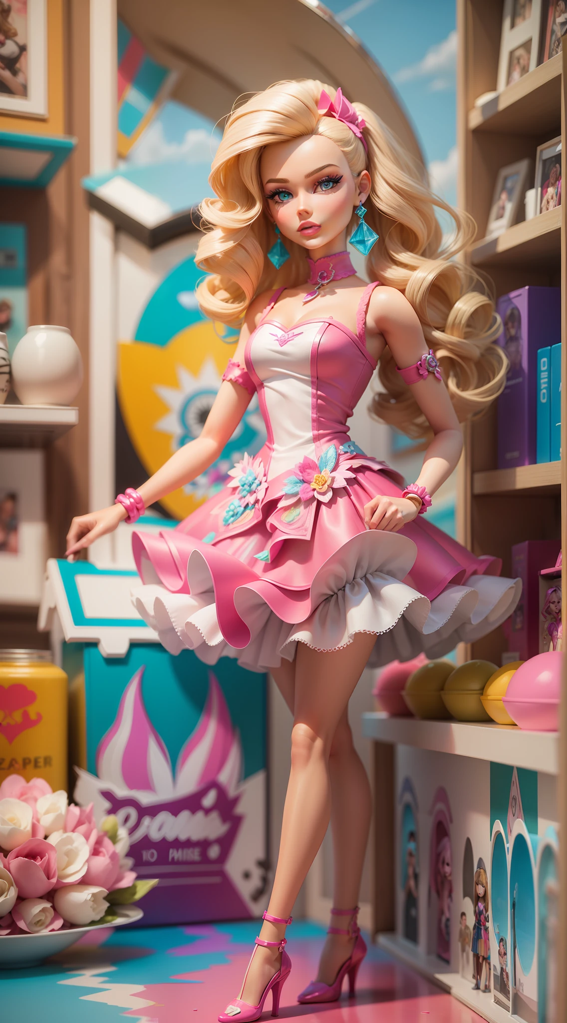 Create a jaw-dropping 3D masterpiece featuring the iconic BARBIE, highlighting intricat and vivid colors