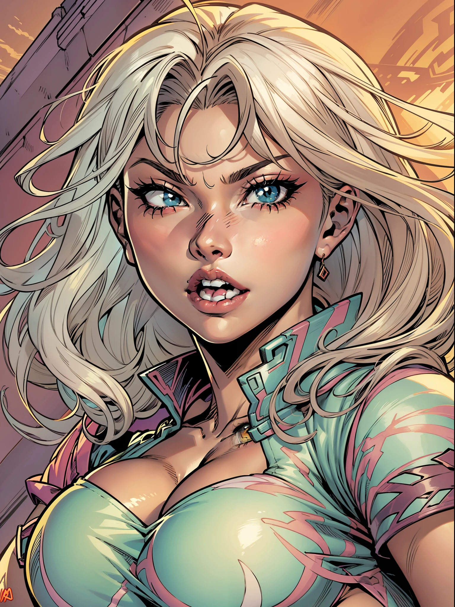 mulher estilo anime linda, Illustration in the comic style drawn by Joe Madureira, imagem ultra detalhada, cores deslumbrantes e rico em detalhes