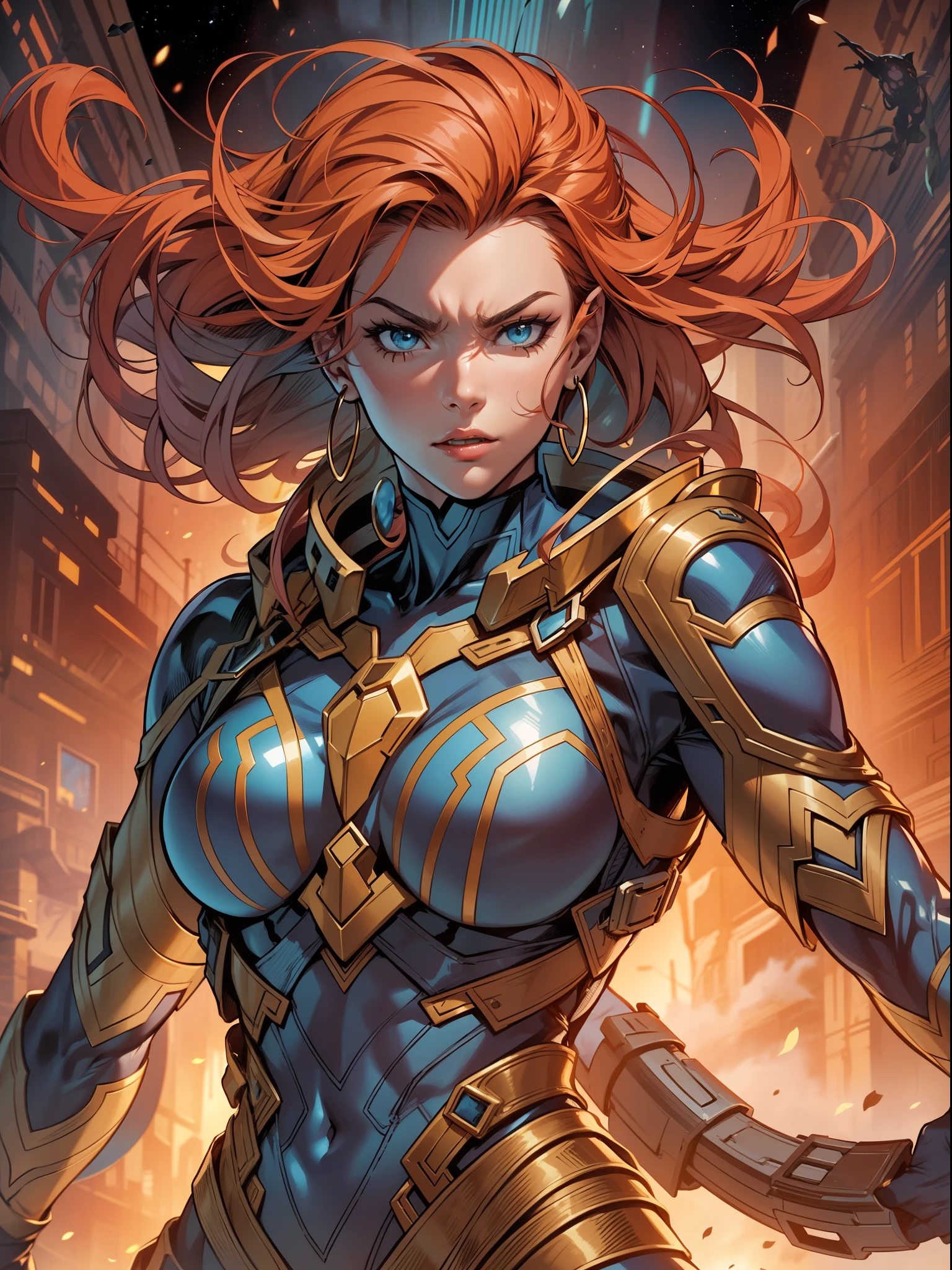 mulher estilo anime linda, Illustration in comic style drawn by Joe Madureira, imagem ultra detalhada, cores deslumbrantes e rico em detalhes, In this comic book scene in the unmistakable style of Joe Madureira, We are transported to an epic and futuristic universe, where the Time Guardians prepare to face an intergalactic threat.
Imagem:
The art of Joe Madureira jumps from the pages in a spectacle of dynamic lines, dramatic shadows and intense expressions. The scene shows a formidable group of characters in a cosmic setting, com estrelas brilhantes e nebulosas coloridas ao fundo.
The Guardians of Time are a diverse set of heroes. No centro da imagem, We have a charismatic space warrior, The leader of the group, with an impressive futuristic suit that combines advanced technology and traditional armor. Their posture is firm, holding a glowing sword that appears to contain cosmic powers.
Next to the leader, An incredibly agile and fearless alien warrior takes on a combat pose with two energy blades in her hands, making it clear that she is a force to be reckoned with. Its design features intricate details in its armor and an exotic appearance that reflects its alien origin.
Another member of the group is a skilled and intelligent technological engineer, whose futuristic suit is packed with advanced devices and tools. He's busy tweaking a special device that could be crucial to the success of the Time Guardians' mission.
A mysterious and enigmatic character remains in the shadows, partially hidden by the cosmic mist, But his clothes and details reveal that he possesses supernatural abilities and a connection to the mystery of the universe.
The courage and determination are evident in the expressions of the characters, highlighted by the skillful use of shadows and lights in Madureira's illustrations. Vibrant colors bring the cosmic scenery to life, while energy effects and explosions adici