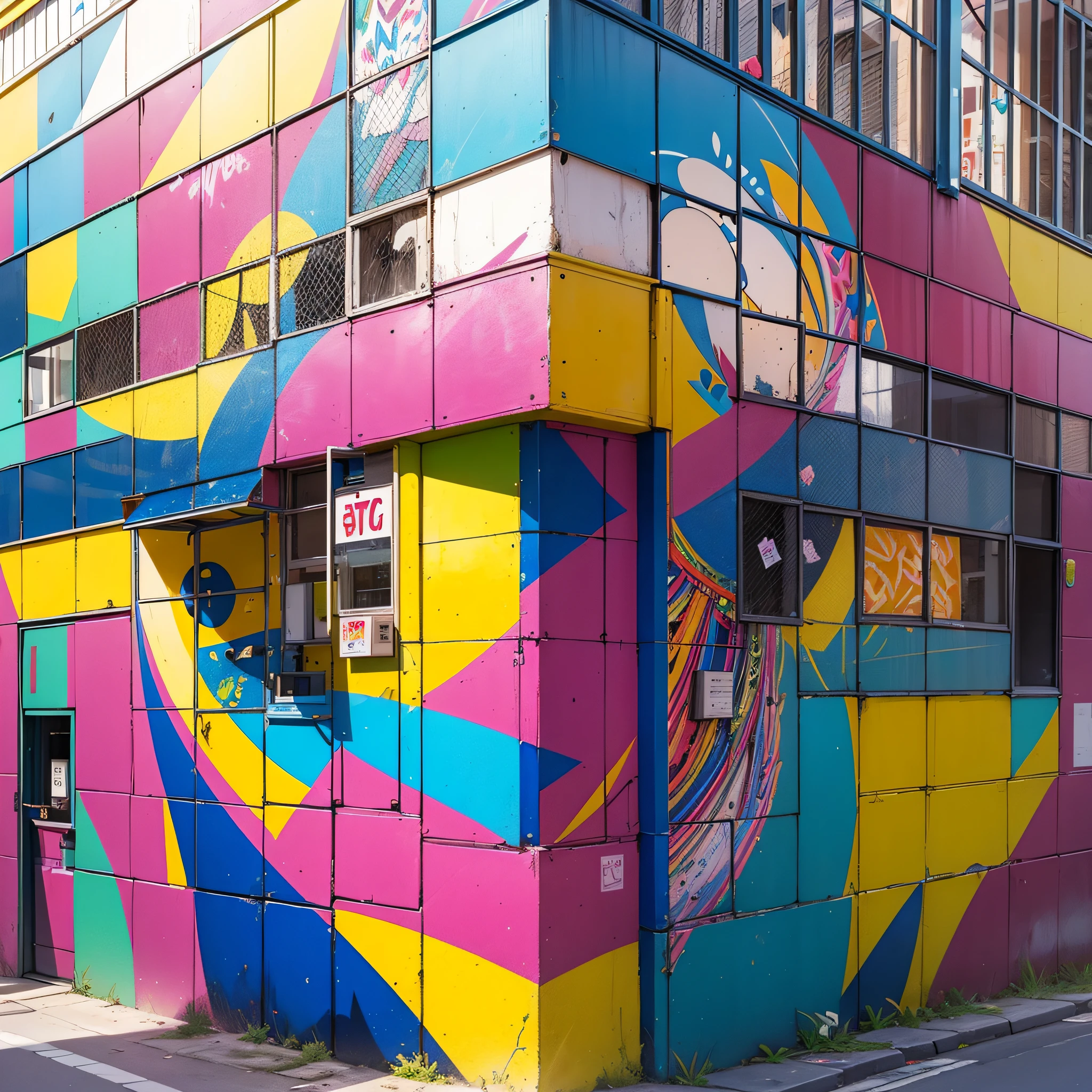 Street Art Graffiti、Geometric pattern、colourfull、blocks、​masterpiece