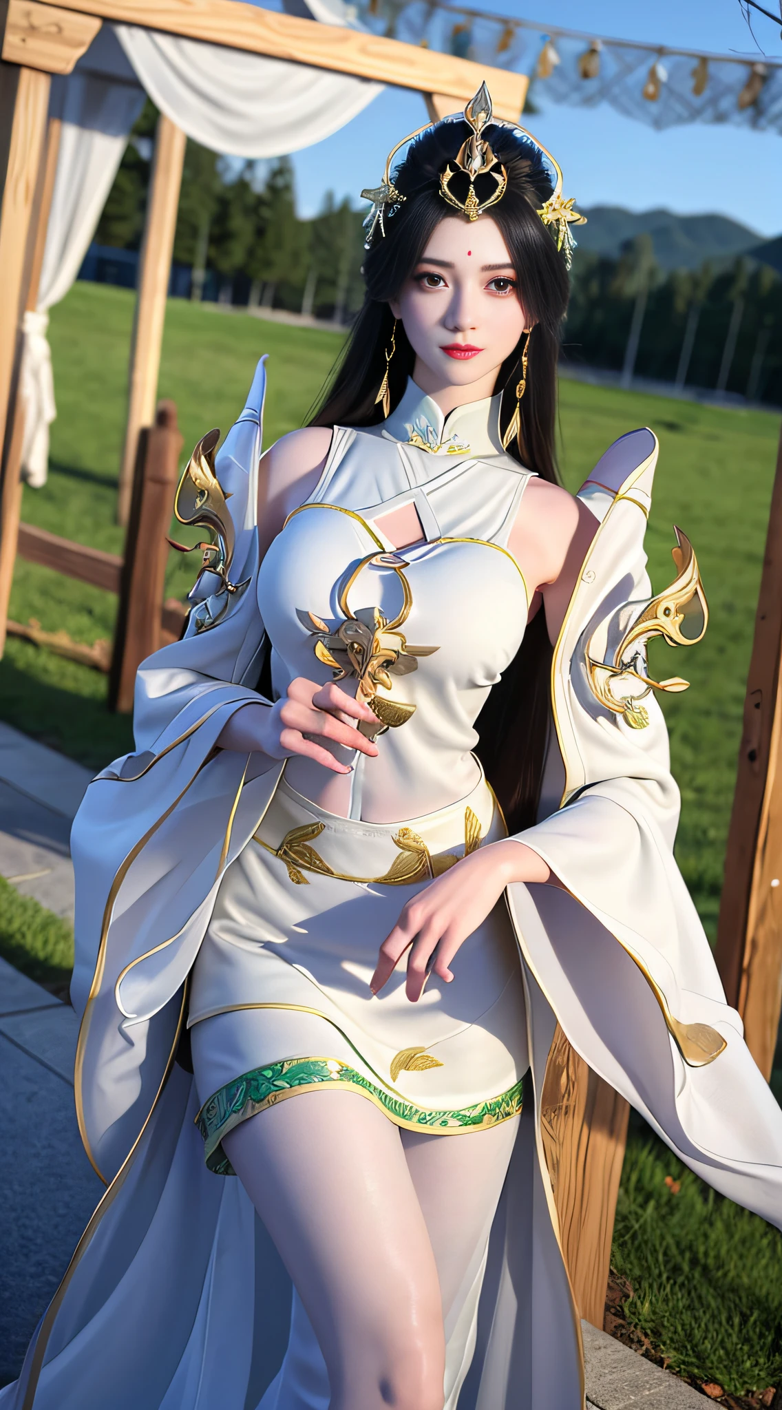 Superb Beauty, Masterpiece, High Resolution, (Exquisite Body: 1.5), Beauty, Extra Large Breasts (2.5) Wide Buttocks, Thin Waist, Stunning Beauty, (Milky Skin: 1.3), Exquisite Details, High Resolution, Wallpaper, 1 Female, Solo, Dress, Hair Accessories, (((Golden Purple Skirt)) ), Flower, Long Hair, Brown Hair, Shut Up, Accessories, Long Sleeves, Raised Hands, Wide Sleeves, Big Eyes, Flowing Hair, Hanfu, Hanfu, Embroidery, Long Dress, Natural Pose, Falling Petals, Indoor, Fanning, Lantern, 16K, HDR, High Resolution, Depth of field, (Film grain: 1.1), Bocon, Primetime, (lens flare), vignette, rainbow, (color grading: 1.5)