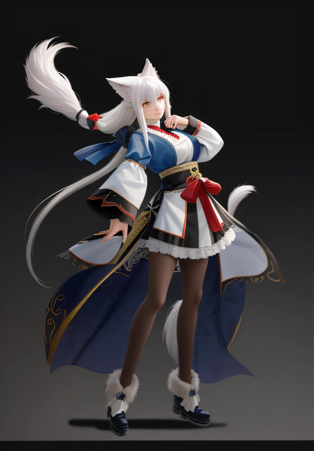 long  white hair，Wolf tail，beast ear，Genshin Barbara costume