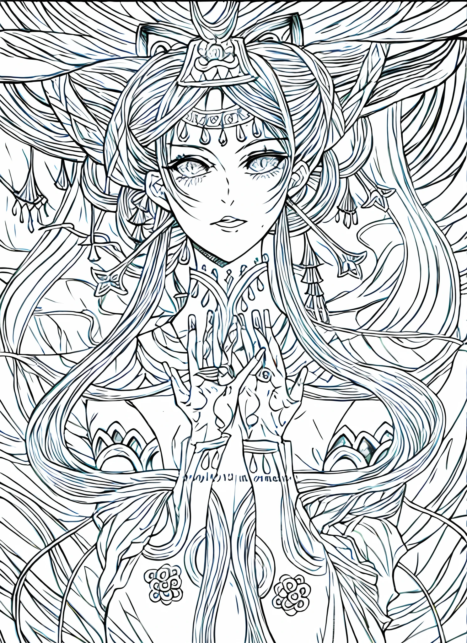 drawing of a woman with long hair and a crown on her head, ((a beautiful fantasy empress)), korean art nouveau anime, anime goddess, white haired deity, pencil and ink manga drawing, anime art nouveau, goddess. extremely high detail, a beautiful fantasy empress, intricate manga drawing, faded drawing, hyper detailed manga drawing, anime drawing, beautiful linedrawing of a woman with long hair and a crown on her head, ((a beautiful fantasy empress)), korean art nouveau anime, anime goddess, white haired deity, pencil and ink manga drawing, anime art nouveau, goddess. extremely high detail, a beautiful fantasy empress, intricate manga drawing, faded drawing, hyper detailed manga drawing, anime drawing, beautiful line art,, beautiful line art, detailed manga style, extremely fine ink lineart, black and white manga style, black and white line art, ink manga drawing, intense line art, pencil and ink manga drawing, intense black line art, in style of manga, exquisite line art, perfect lineart,exquisite line art, exquisite digital illustration, detailed digital drawing, black and white coloring, digital anime illustration, a beautiful artwork illustration, detailed matte fantasy portrait, beautiful line art, great digital art with details, goddess. extremely high detail, 4k detailed digital art, stunning digital illustration, digital fantasy illustration,((Best quality)), ((masterpiece)), (detailed:1.4), 3D, an image of a beautiful female,HDR (High Dynamic Range),Ray Tracing,NVIDIA RTX,Super-Resolution,Unreal 5,Subsurface scattering,PBR Texturing,Post-processing,Anisotropic Filtering,Depth-of-field,Maximum clarity and sharpness,Multi-layered textures,Albedo and Specular maps,Surface shading,Accurate simulation of light-material interaction,Perfect proportions,Octane Render, Two-tone lighting,Wide aperture,Low ISO,White balance,Rule of thirds,8K RAW art