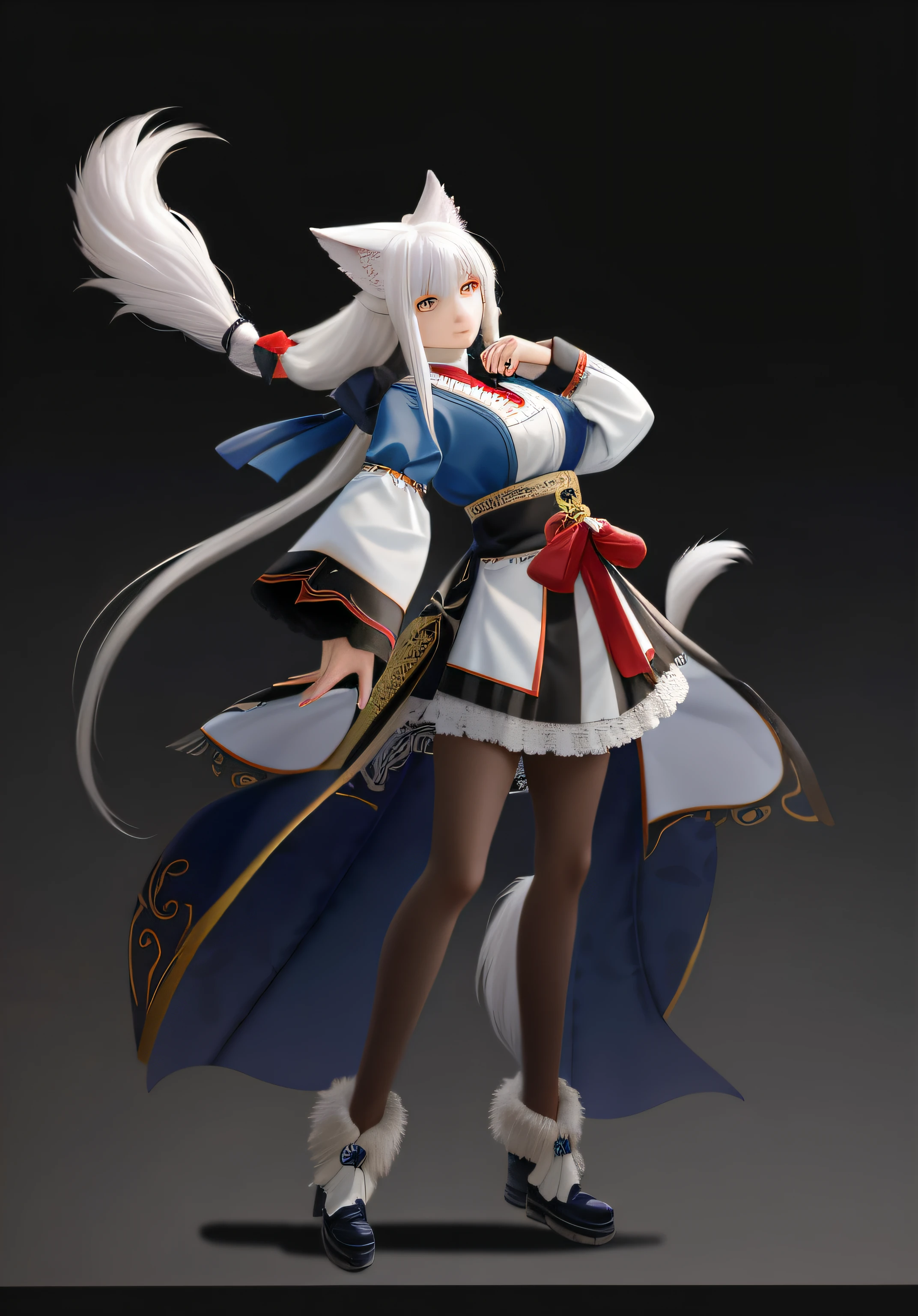 long white hair,Wolf tail,beast ear,Genshin Barbara costume