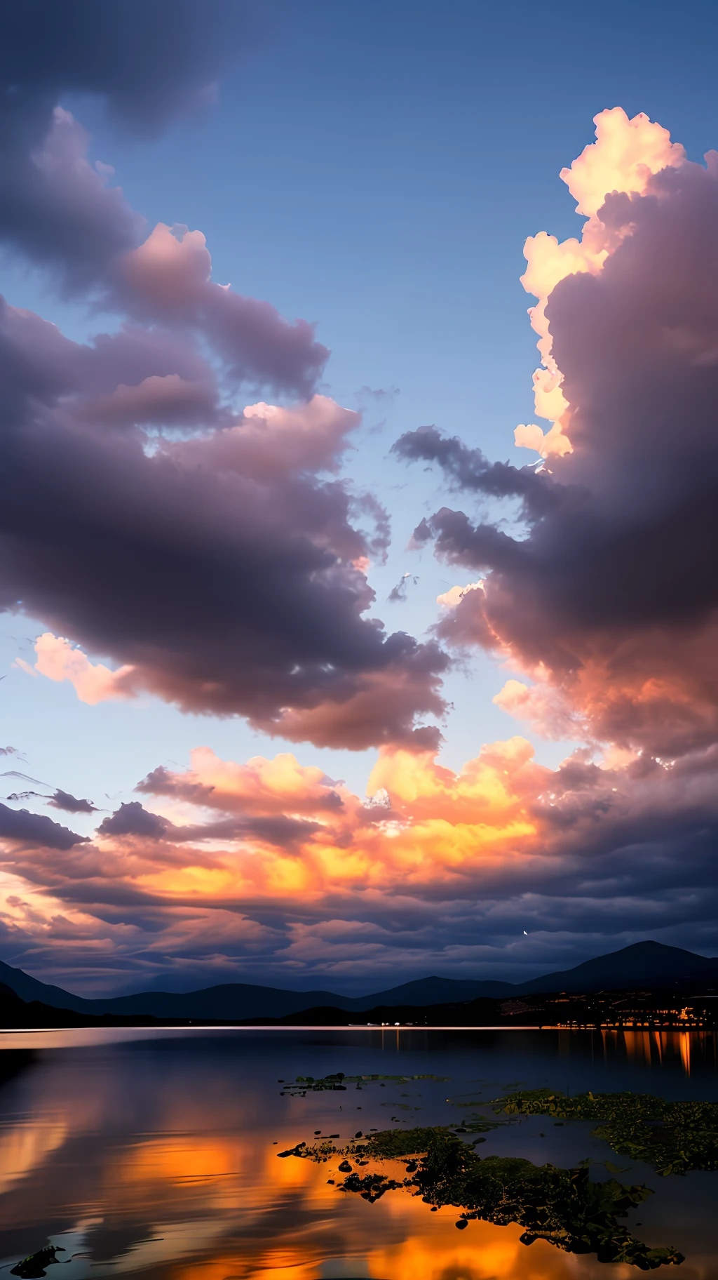 a view of a lake with a mountain in the background, author：Luca Zontini, author：Giuseppe Tominc, light and clouds, author：Giuseppe Grisoni, author：Carlo Madna, heavenly landscape, mountains and colorful sunset!!, stunning skies, jaw-droppingly beautiful, breath-taking, epic clouds and godlike lighting, stunning skies, breathtaking landscape, Glowing clouds