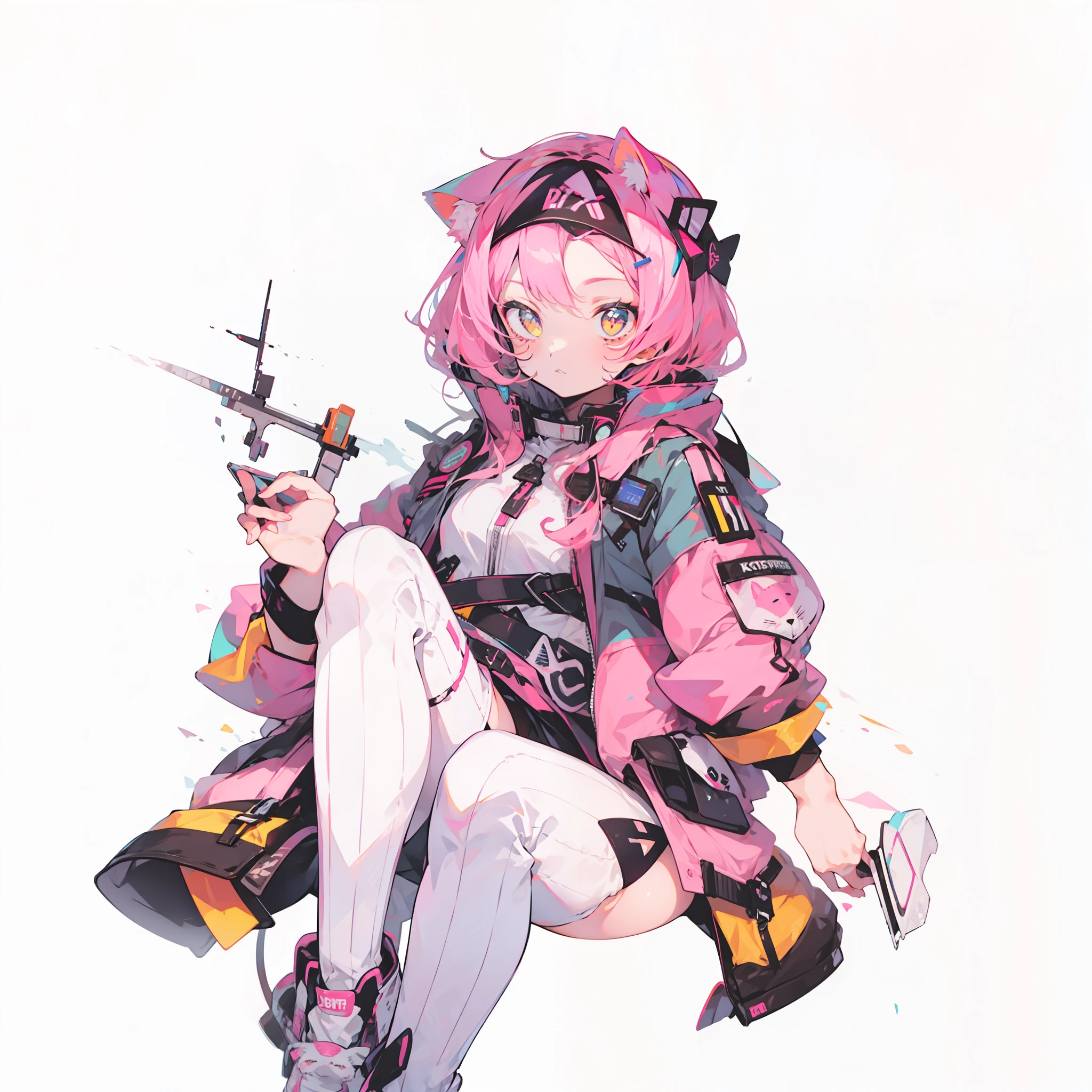 A pink-haired，cat ear