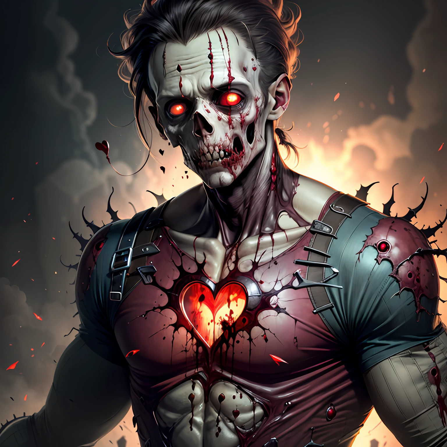A human heart with blood , large size , zombie mode