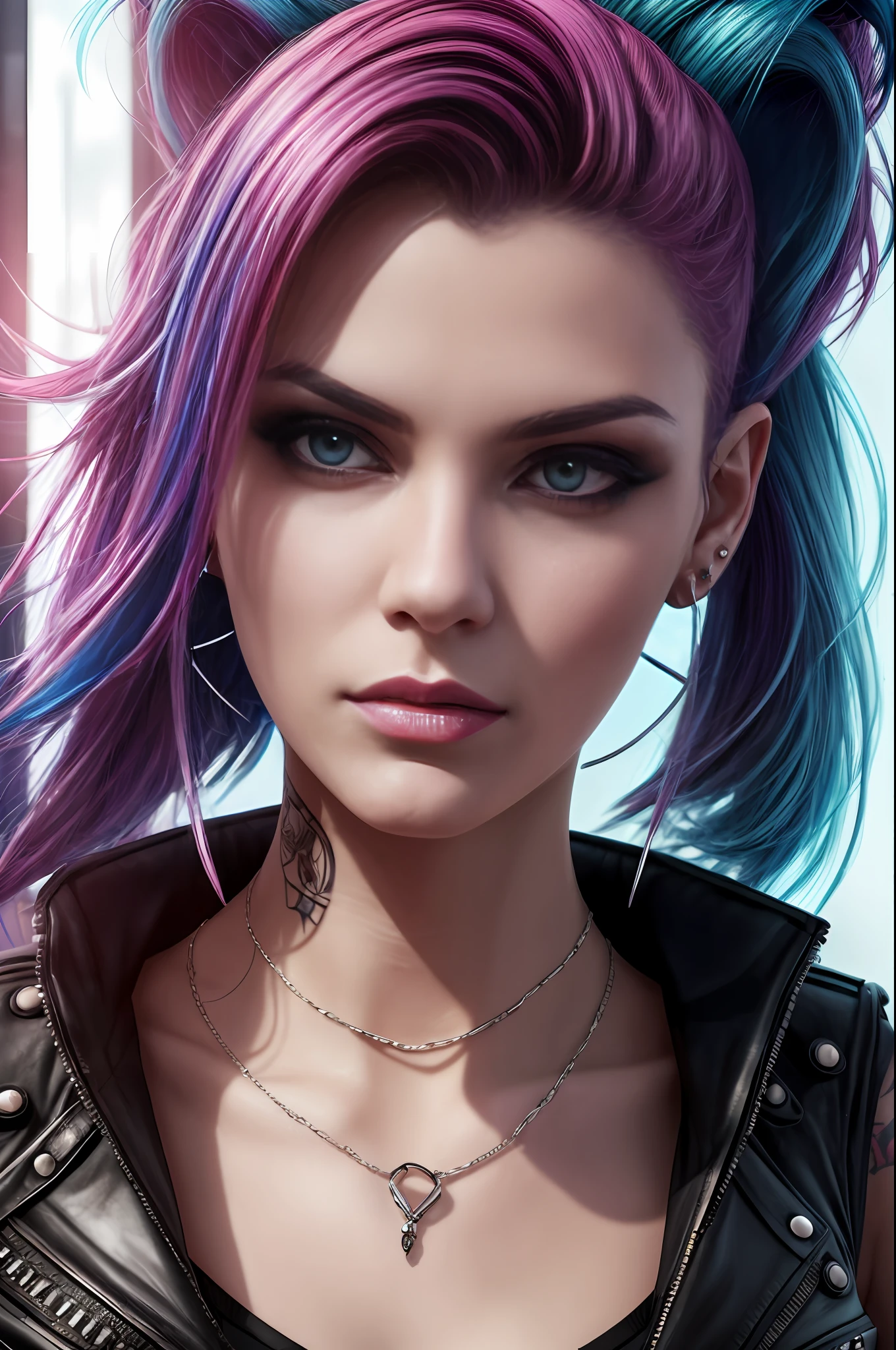 arafed woman with colorful hair and piercings posing for a picture, punk art inspired by Ryan Barger, trending on Artstation, digital art, hyper realistic punk style, the punk girl portrait, beautiful punk girl face, cyberpunk style, hyper realistic, cyberpunk style color, cyberpunk art ultra realistic 8k, beautiful punk woman model, cyberpunk bright colors