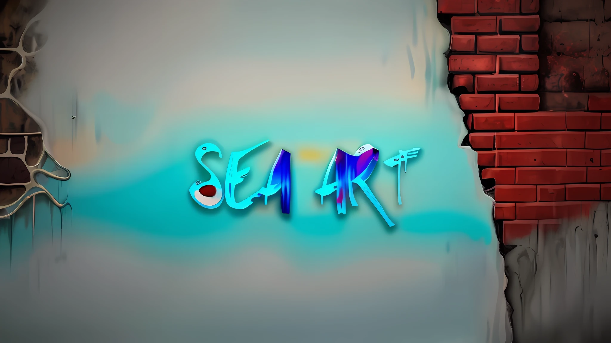 A street art graffiti of vibrant, abstract mural of colorful sea animals adorning a brick wall.