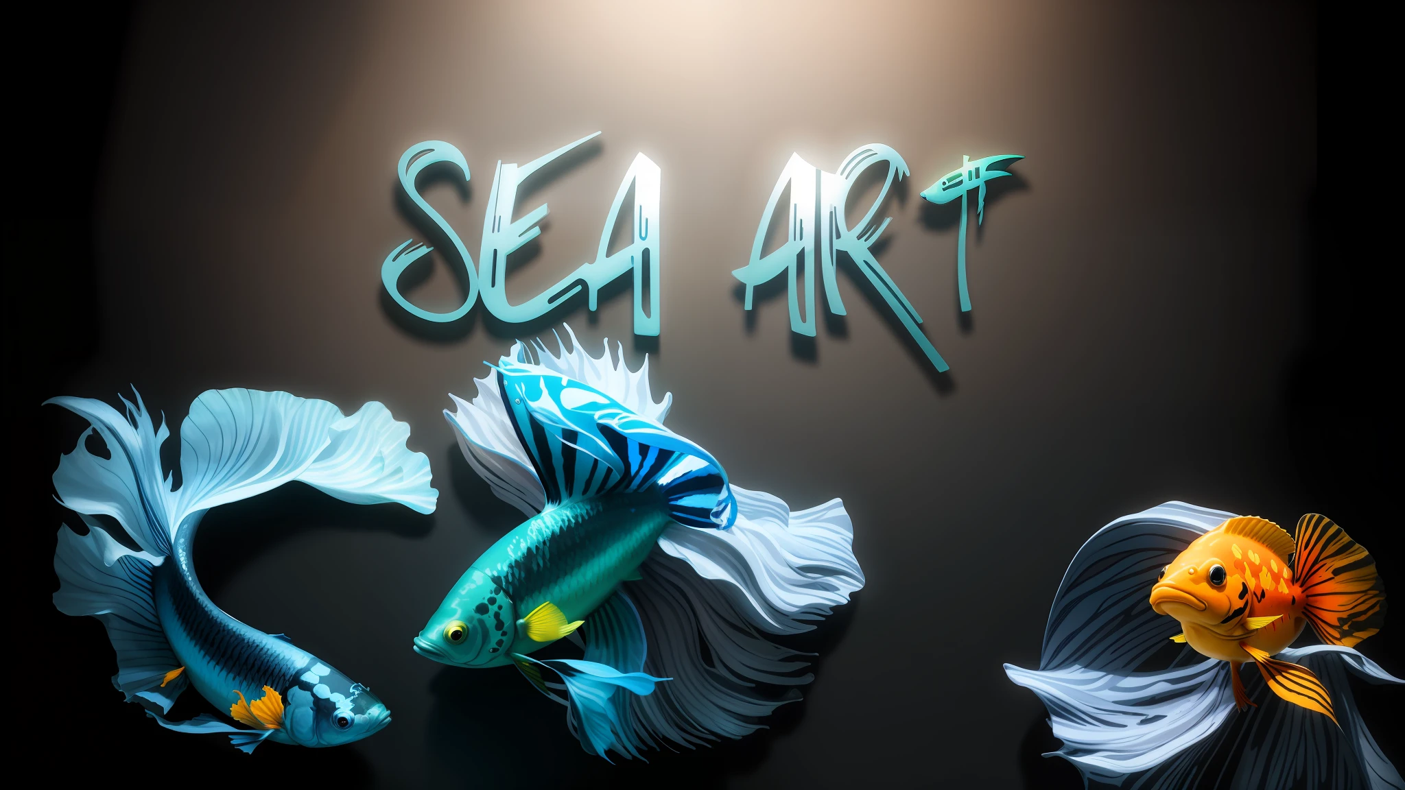 A street graffiti art of colourful fish that are standing next to each other, sea, beautiful art uhd 4 k, 4k art, sea butterflies, trending artistic art, 8k high quality detailed art, sea creatures, photoshop art, sola digital arts, design art, realistic art, high-quality art, ai art, artwork, sea creature, dan seagrave art, game art