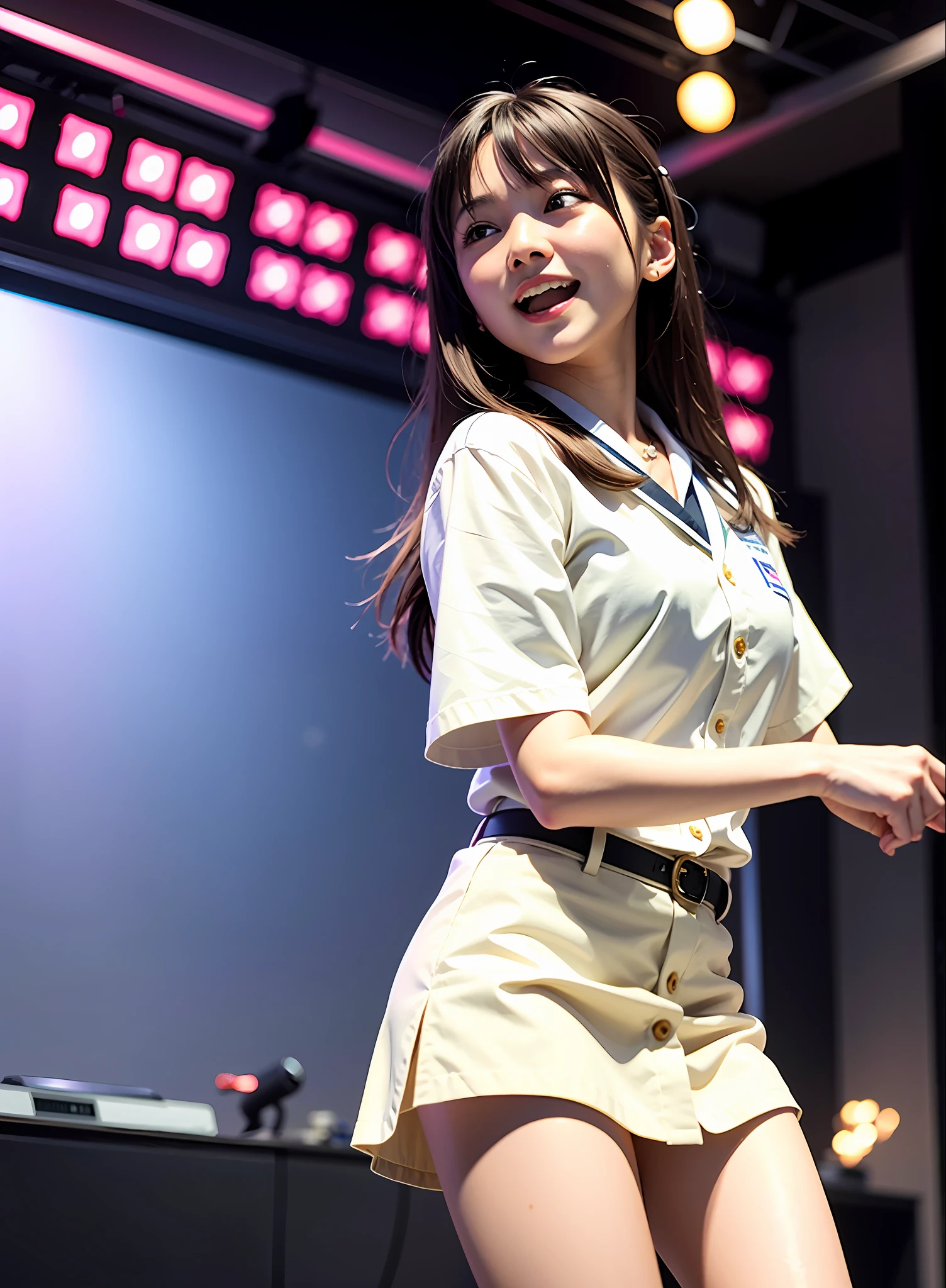 8K、Top image quality、​masterpiece、夏天、Singing at karaoke、Japanese high school  girl、Summer Uniforms、shortsleeves、Dance with all your might