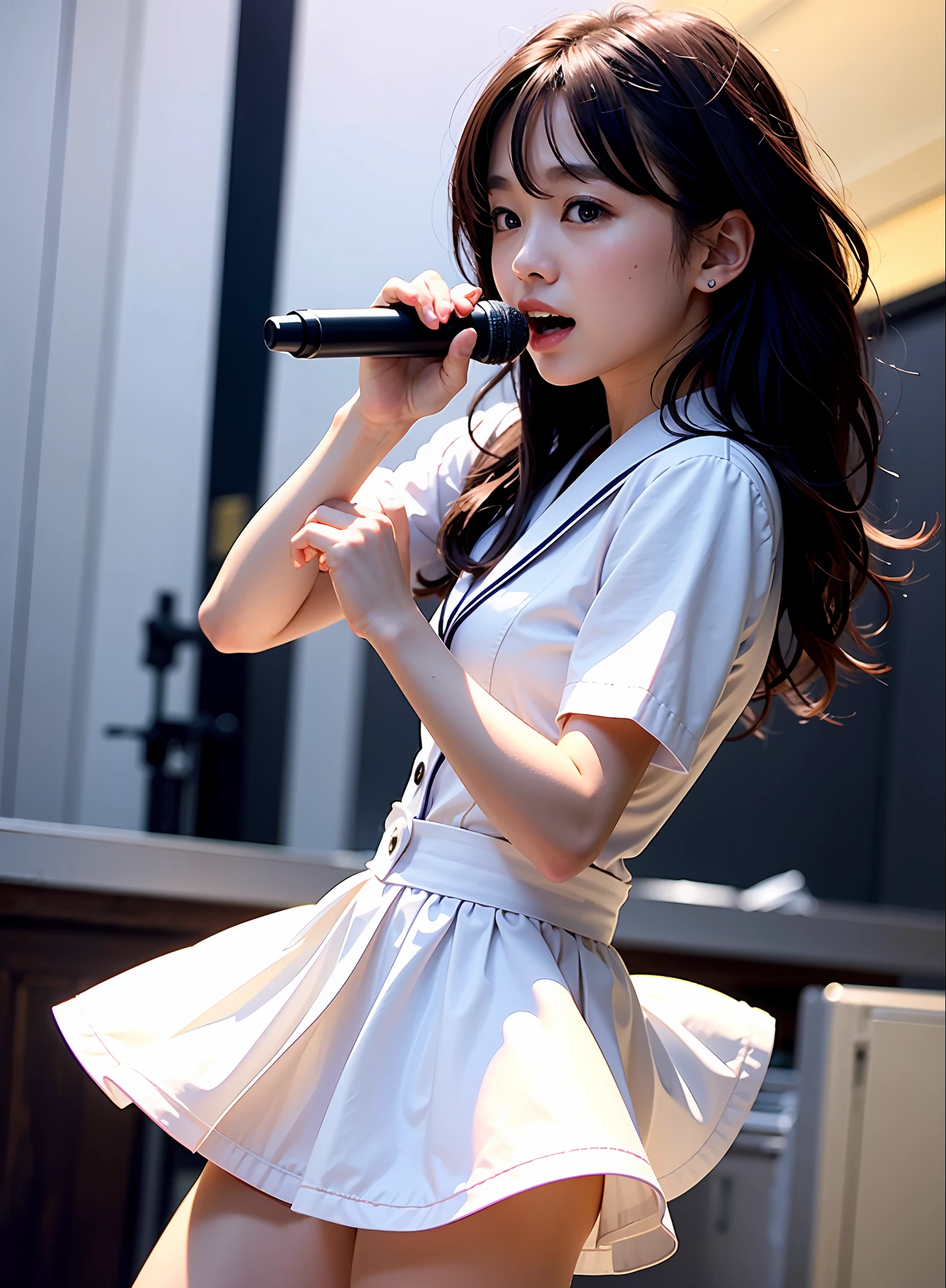 8K、Top image quality、​masterpiece、夏天、Singing at karaoke、Japanese high school  girl、Summer Uniforms、shortsleeves、Dance with all your might