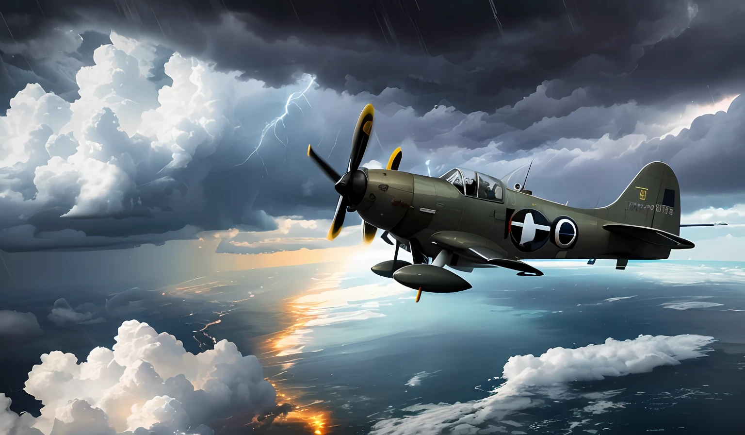 In the midst of the great storm, a lone single-engine bomber torpedo bomber model Piper PA American faces the immensity of charged clouds. With courage and determination, The pilot navigates the growing darkness, mas as nuvens de tempestade se fecham rapidamente ao seu redor.
The Piper PA plane is surrounded by thick, dark clouds, almost swallowed by the immensity of the storm. The rain and lightning intensify as the plane moves forward, and visibility becomes minimal.
O piloto, confiando em sua habilidade e treinamento, enfrenta o desafio com coragem, But the plane looks small and vulnerable amid the ominous clouds. The Piper PA's sturdy wings and sleek fuselage stand out against the ominous backdrop of the storm.
A tempestade se estende por todo o horizonte, com nuvens escuras e carregadas se transformando em uma muralha intimidante. The Piper PA plane is about to be swallowed by the clouds, enquanto o piloto continua a lutar para seguir em frente.
The scene is captured in high resolution 8K, allowing every detail of the storm and the Piper PA plane to be clearly visible. The HDR effect intensifies the dramatic atmosphere, destacando a bravura do piloto em face da adversidade.
This prompt focuses on the critical moment when the American Piper PA plane is about to be enveloped by storm clouds, tornando a cena ainda mais tensa e emocionante.