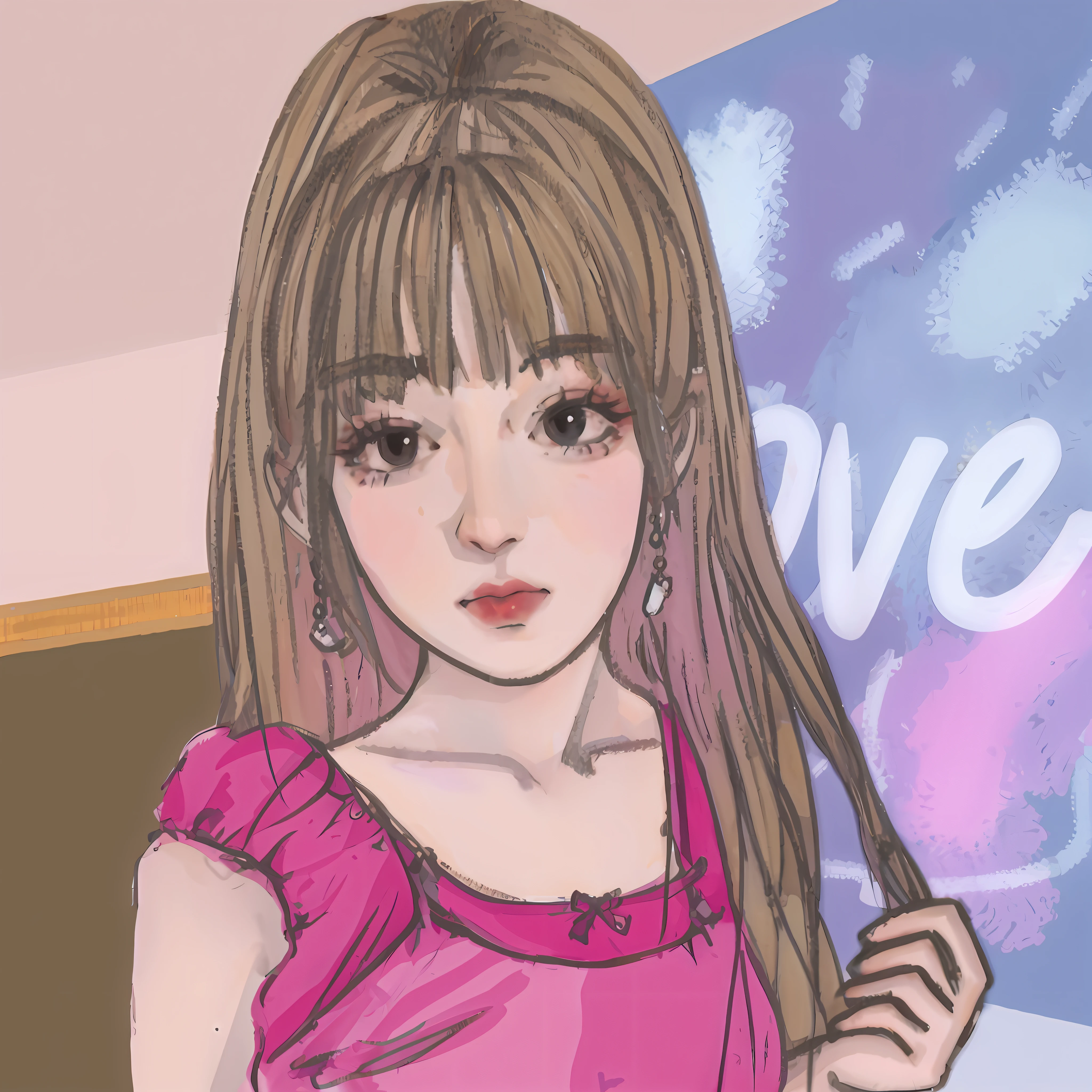 There is a painting,The painting is of a girl with long hair and a pink dress, Anime style portrait, Soft anime illustration, in the art style of bowater, in an anime style, portrait of cute anime girl, Pink girl, In anime style, Anime style illustration, portrait of jossi of blackpink, Portrait of an anime girl, anime art style, semirealistic anime style
