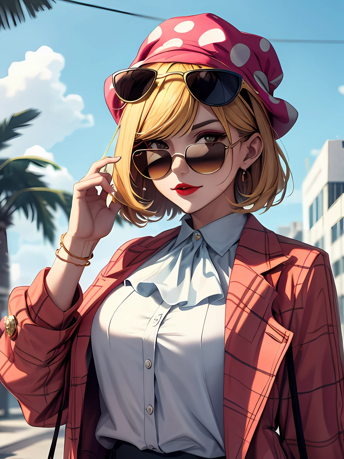a clown in a sunglasses cap and cold blouse