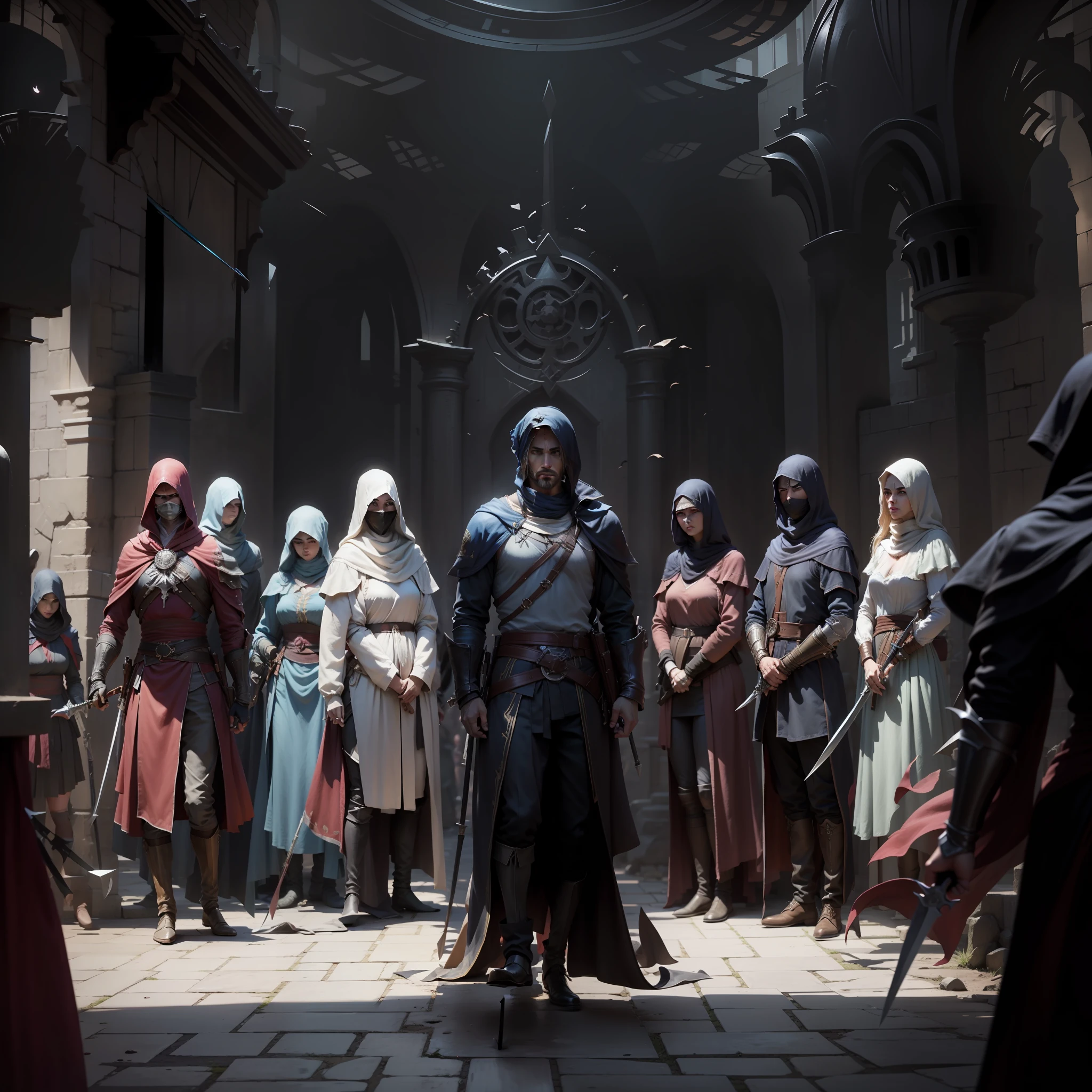 assassins standing in the battle poses with daggers --auto