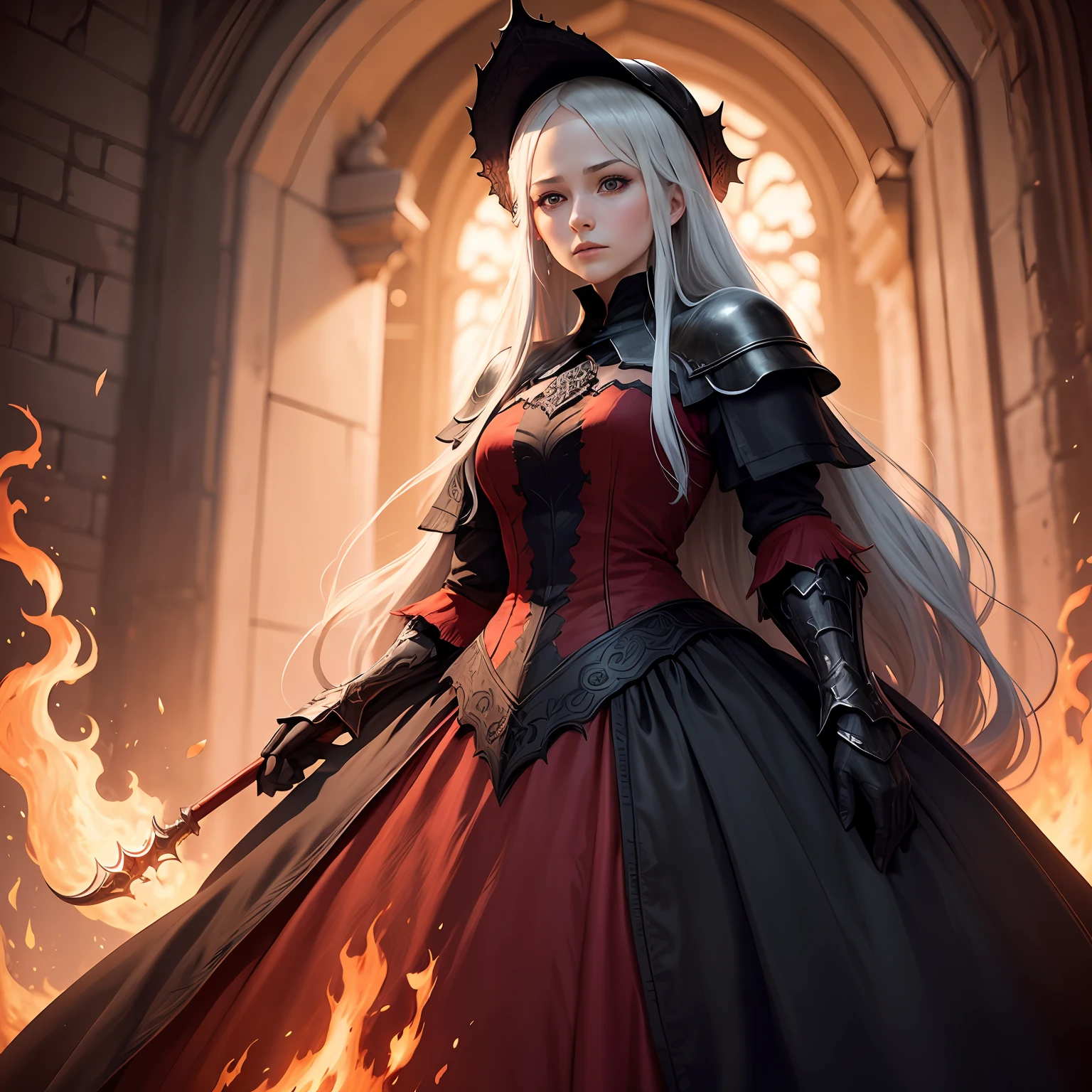 Dark souls fire keeper, but her dress is red instead of black. --auto