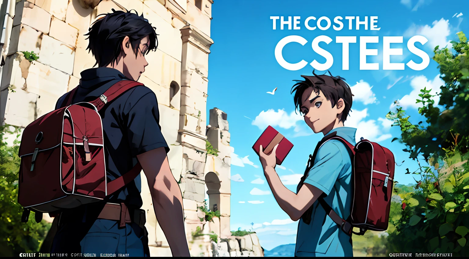 capa de livro com dois meninos de 14 anos cabelos escuros e mochila de aventureiro nas costas, The title of the book is: "The Gift of Heroes: A Journey to Rescue Lost Children"