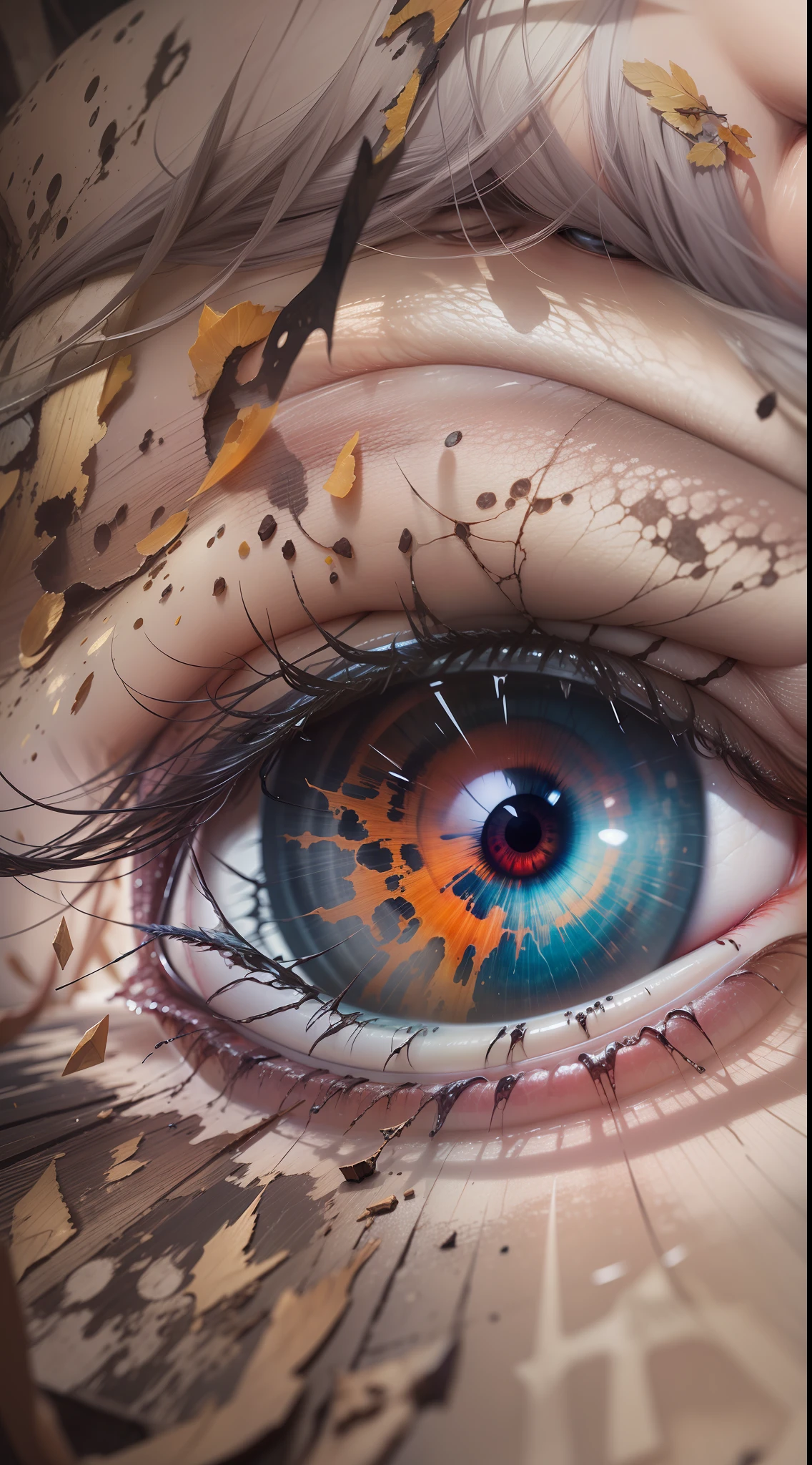 an eye reflecting the destruction of the world
