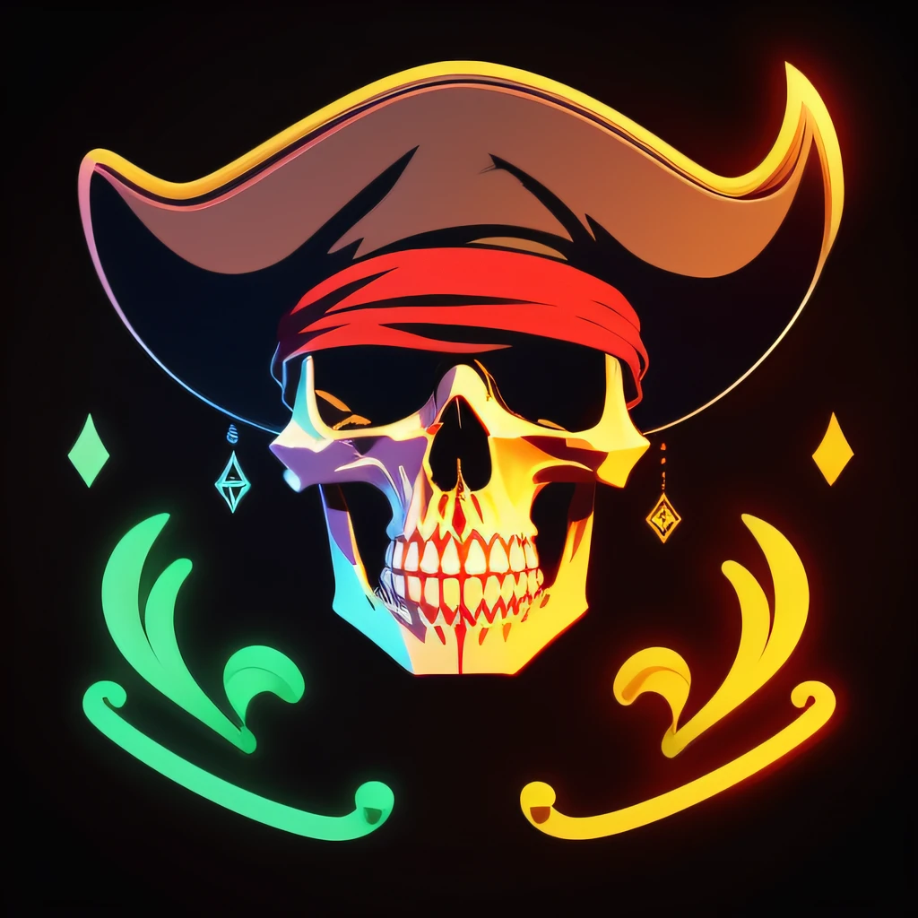 coloredic0n ios app icon of a human pirate half skull, AI art, neon