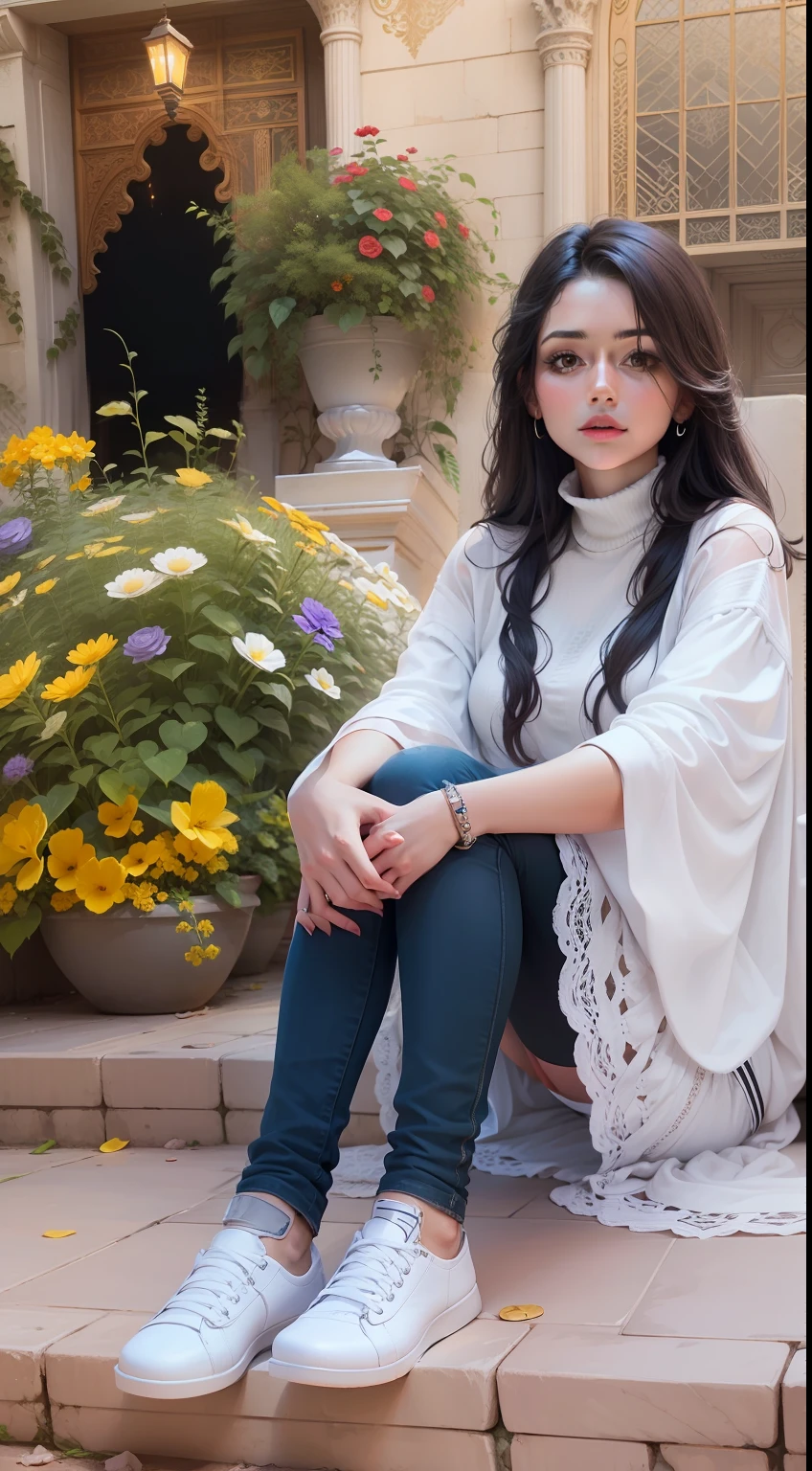 keep the woman but change the background as if she's in a luxurious place --auto