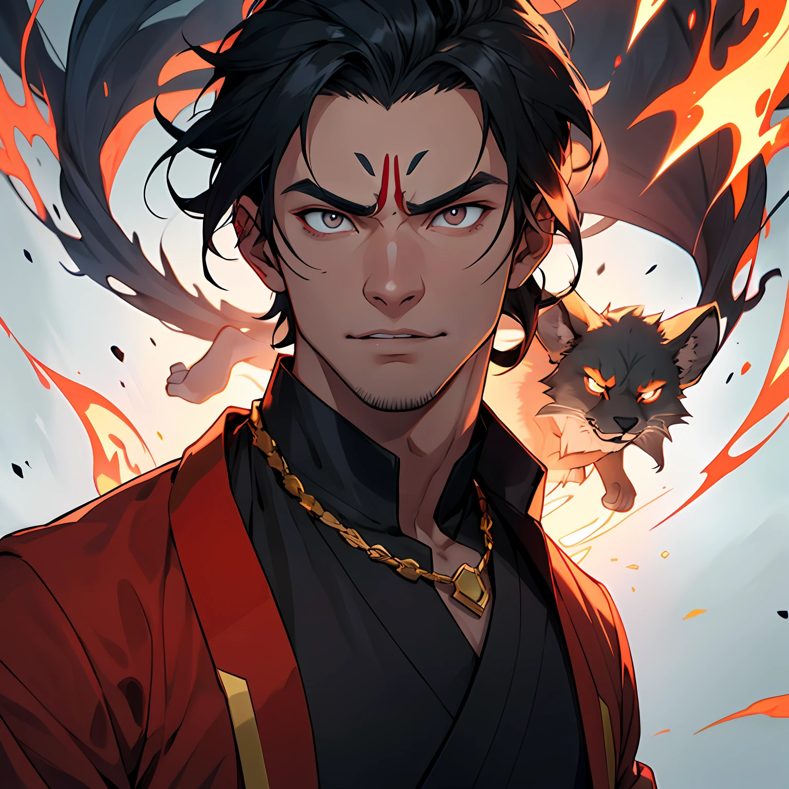 Liang is a young man from the Fire Nation with a distinct and autonomous appearance. Your skin is a rich, dark tone, denoting his African ancestry in the fictional culture of the world of Avatar. Their hair is dense and curly, formando uma coroa de cachos negros, which he keeps well cared for and styled with pride. Liang's eyes are deep and expressive, de um tom de castanho escuro que contrasta com sua pele.
He has an average height for his age, com um corpo magro, but athletic. Its striking features are angular and defined, with sturdy arched eyebrows that give him an air of seriousness and focus. Liang tem um sorriso discreto, that waits is seen, due to its reserved nature.
As for your clothing, Liang prefere roupas elegantes e formais, suited to their position of nobility. It uses Fire Nation trajectories in shades of red and gold, with elaborate and symbolic details. It embodies its cultural heritage in subtle ways, with accessories such as bracelets and necklaces made of burning metal or stylized designs of the fire element itself.
No geral, Liang's appearance reflects his cold and calculating personality, combining with the strength and spirituality he exudes. His striking presence and piercing gaze demonstrate an intrepid spirit that is willing to face challenges and achieve its goals, no matter the cost.