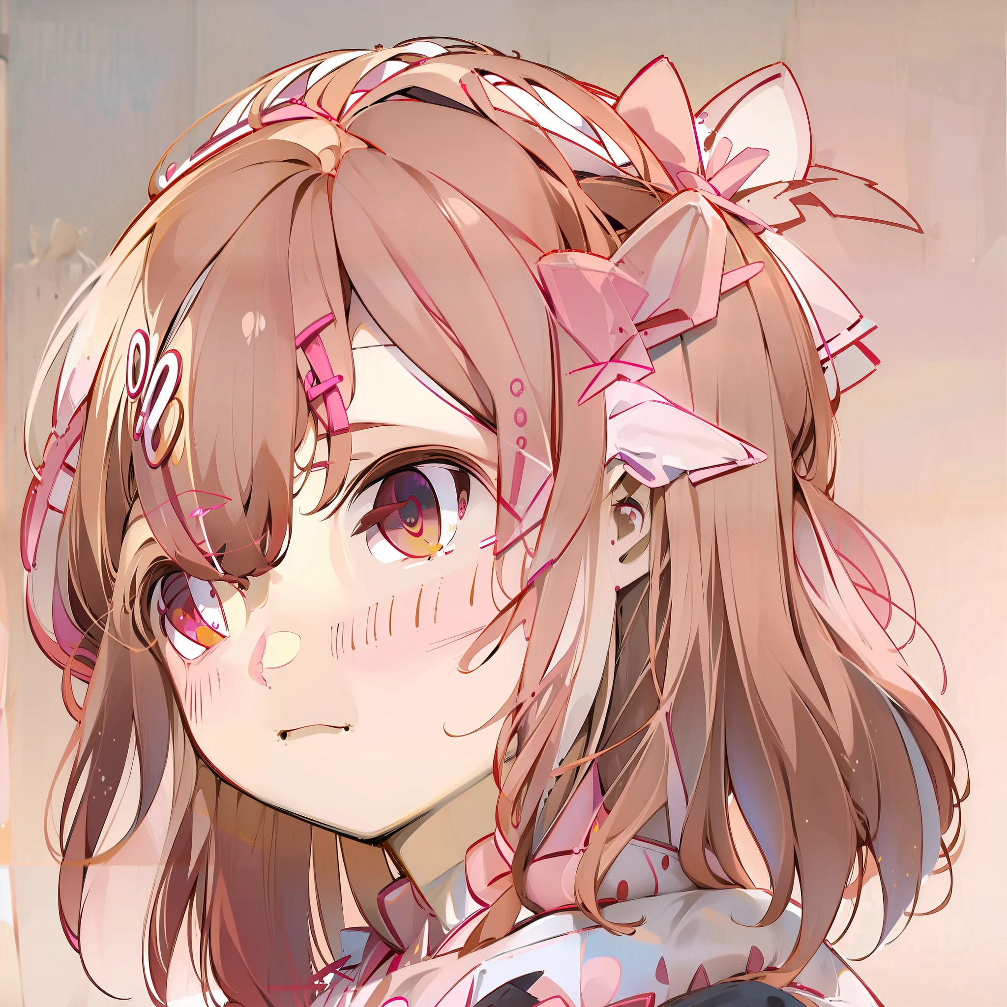 (((((Higuchi Madoka)))),(((brown hair))),short hair,hairpin,cold expression,THE IDOLM@STE,pink eyes,1girl,