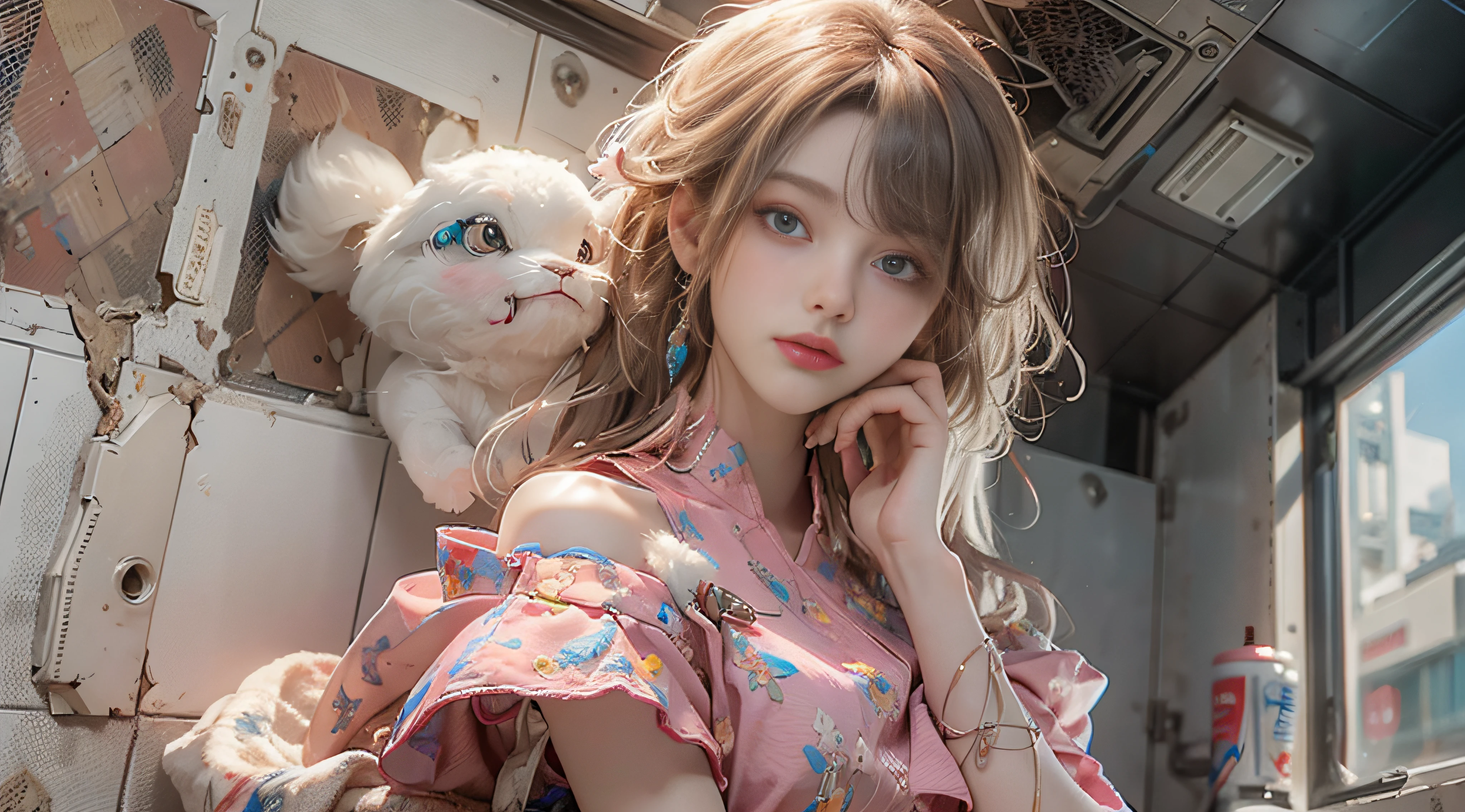 ((Best Quality)), ((Masterpiece)), (Detail: 1.4), 3D, Beautiful Cyberpunk Female Image, HDR (High Dynamic Range), Ray Tracing, NVIDIA RTX, Super Resolution, Unreal 5, Subsurface Scattering, PBR Texture, Post-Processing, Anisotropic Filtering, Depth of Field, Maximum Sharpness and Sharpness, Multi-layer Texture, Albedo and Highlight Mapping, Surface Coloring, Mitsu-Accurate Simulation of Material Interactions, Perfect Proportions, Octane Rendering, Two-color Light, Large Aperture, Low ISO, white balance, regular three-point, 8K RAW, beautiful bright pupils, off-the-shoulder clothes, fine pupils, delicate face and eyes, long eyelashes, blush, delicate and fluffy hair, pink lips, pure, cute, sweet girl, artistic sense, casual wear, high-end sense