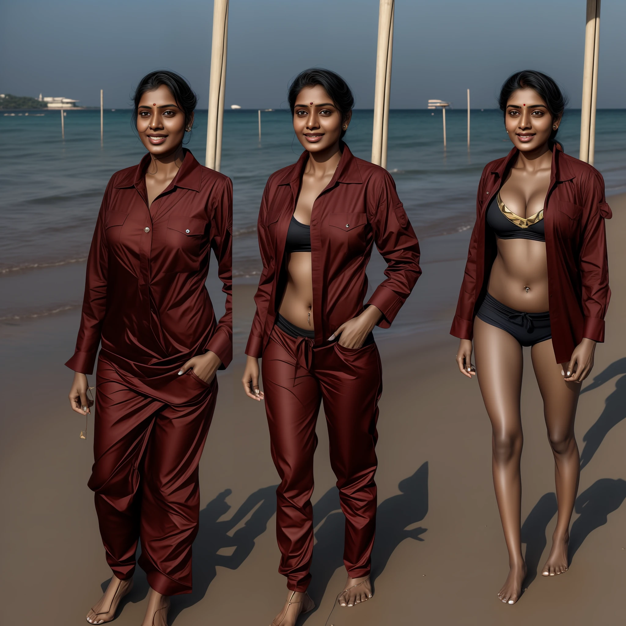 Indian Tamil woman, photorealistic, busty ,curvy, at a beach, daylight,
