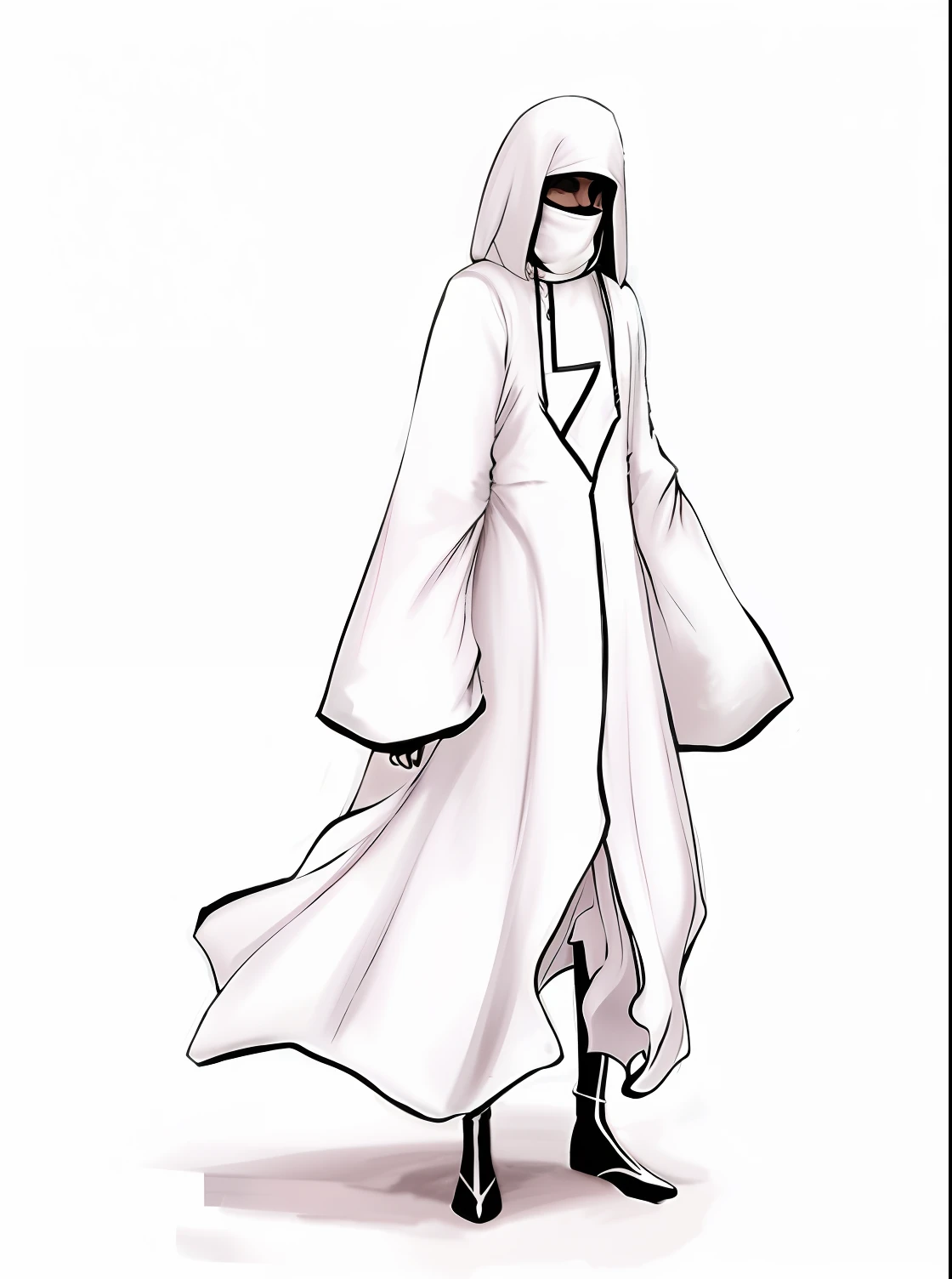 um desenho de um homem em um manto branco e sapatos pretos, wearing a long flowing robe, flowing white robes, flowing robes, wearing flowing robes, flowing hair and long robes, longo manto branco fluindo, wearing a flowing robe, veste um manto comprido, manto branco muito longo, flowing robe, longo manto branco, vestindo vestes simples, vestindo um manto simples, capa branca