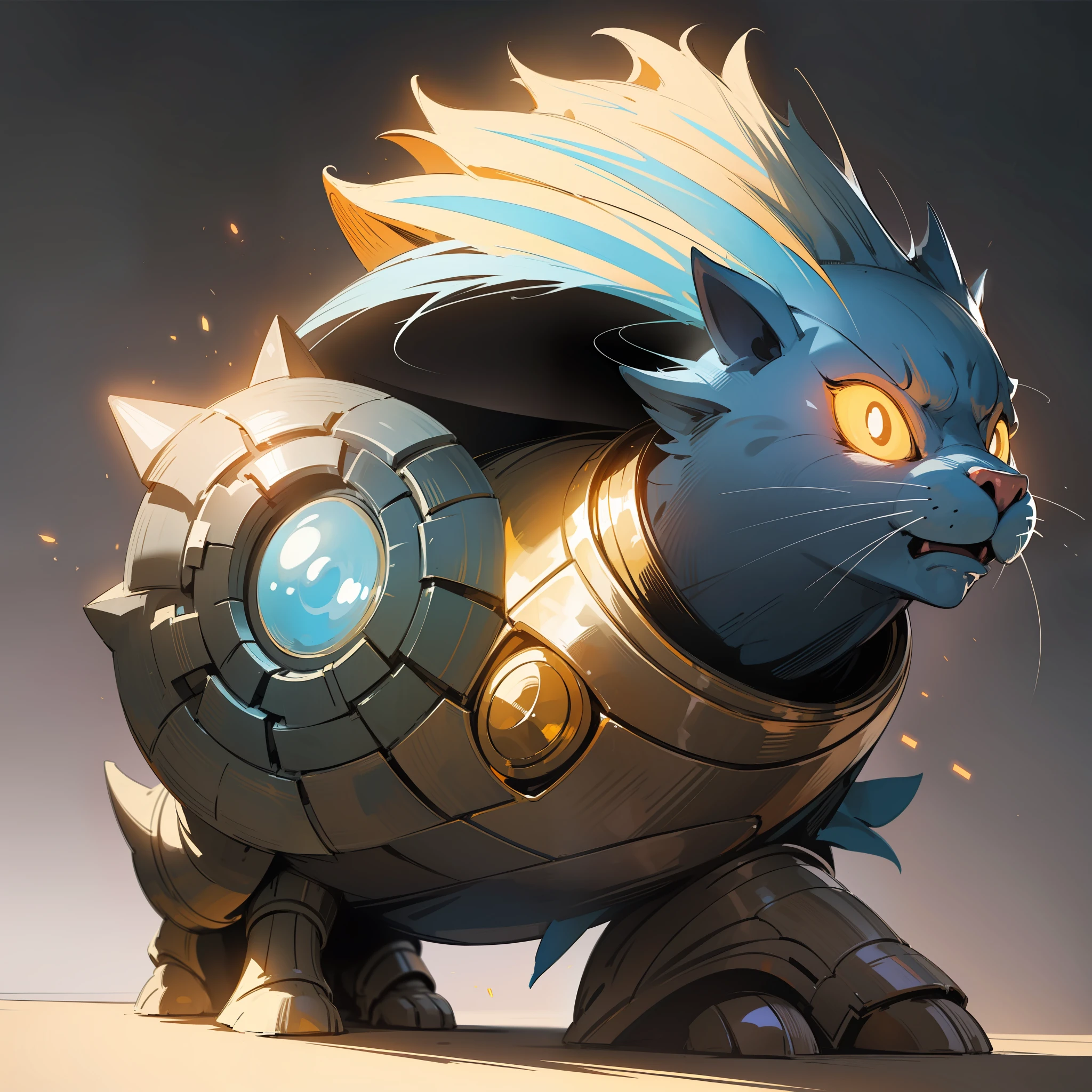 best qualtiy，tmasterpiece，Need，（（Sealed metallic creatures）），Flashing light，guarding，supporting，Hearthstone painting style，Funny expressions，Complex structures，White gold color scheme，Non-human（Metallicity 1.2），Flattening（1.4），（The full picture），Textured，Dark simple background --auto --s2