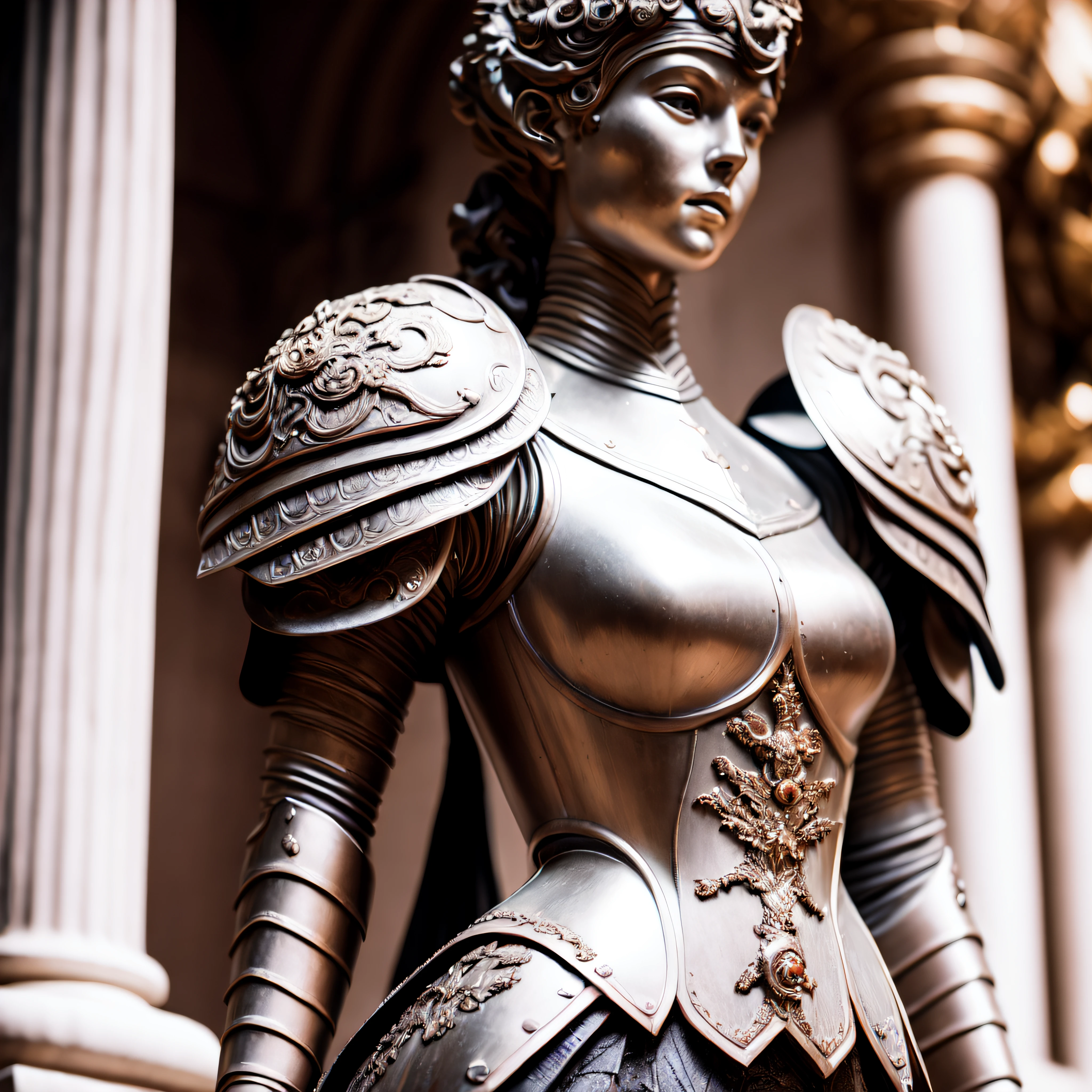 photo, close up of a statue of a woman in armor (BaroqueWarrior:1)