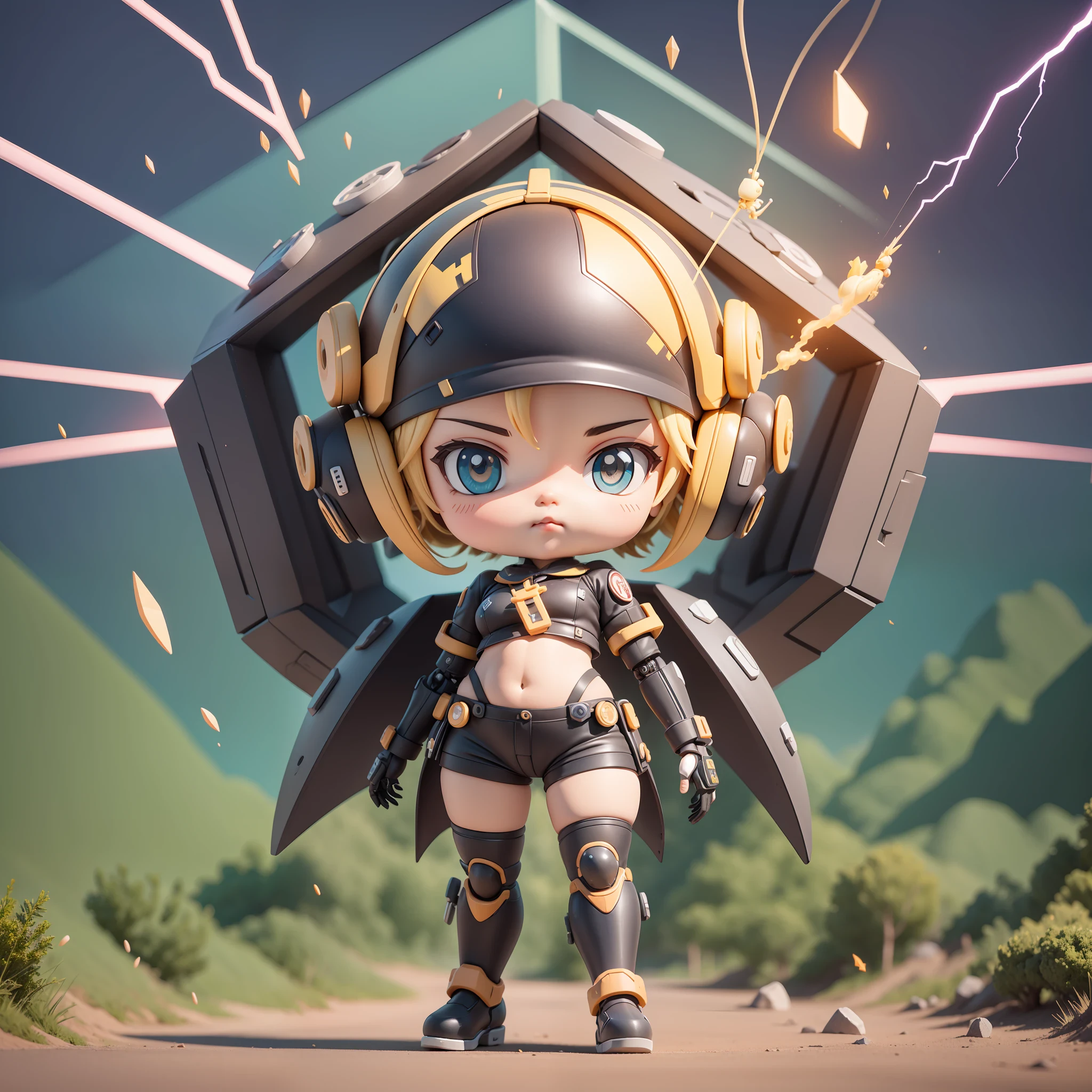(Mechanicalgirl, coelhinho: 1.331), (Mechanical rabbit tail), estilo bonito, pequeno, big forhead, USANDO COLAR DE BITCOIN, Jato de Lava, 3D rendering, ((Q version)), pokemon style, Machine Style, cinematic texture, Figuras, Pokémon, luzes do filme, Heavy Robotic Arm, Mechanical Belly, mechanic legs, Mechanical Feet, Mechanical feel, Background surround lightning, lightnings, Fresco, fundo branco limpo, ray tracing, Cores de qualidade, Modelo 3D de corpo inteiro, Action, Brinquedos Blind Box Estilosos. (corpo de preenchimento:1.2),chibi BITCOIN