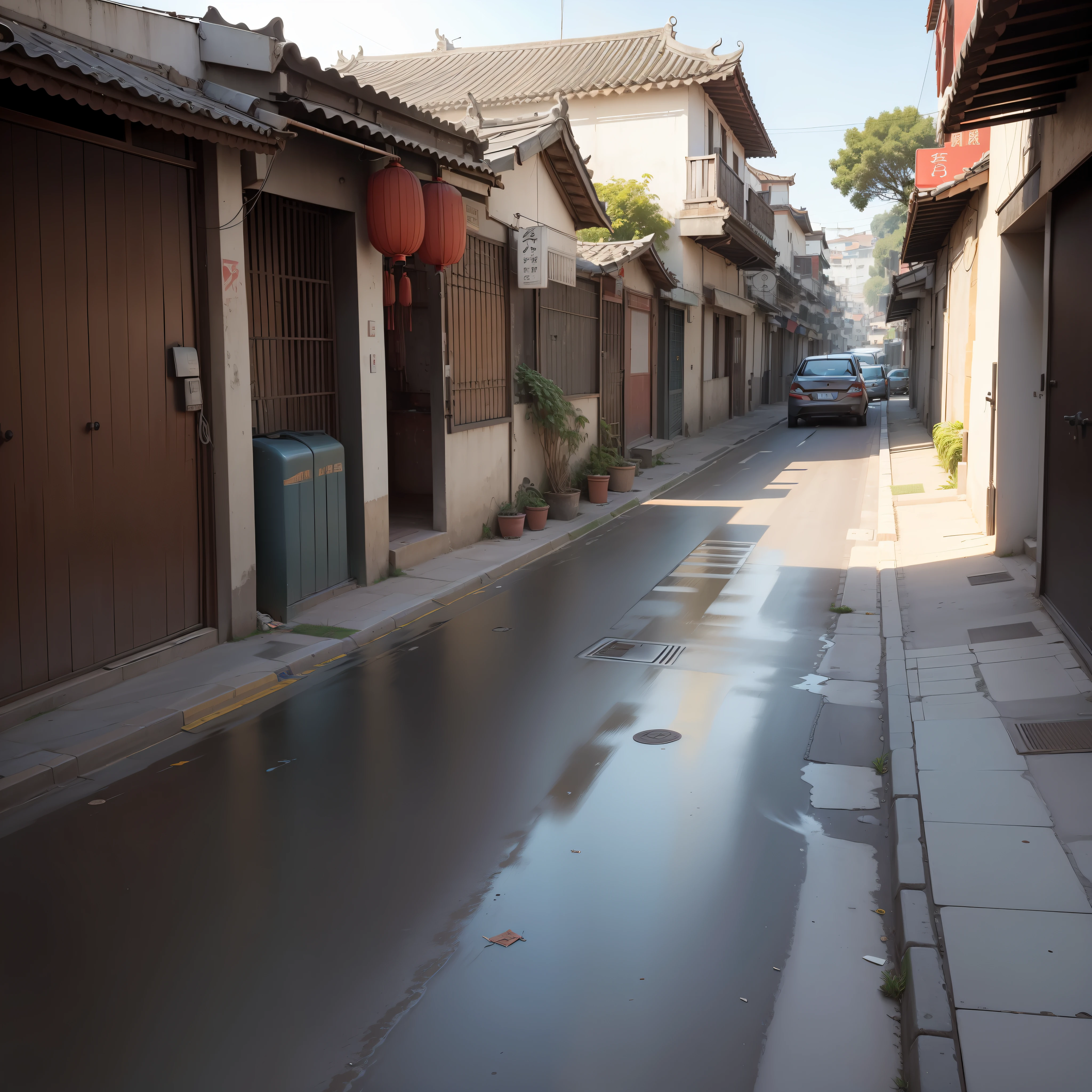 China, barrio, muchedumbre, poco limpio, calles, empedrado --auto