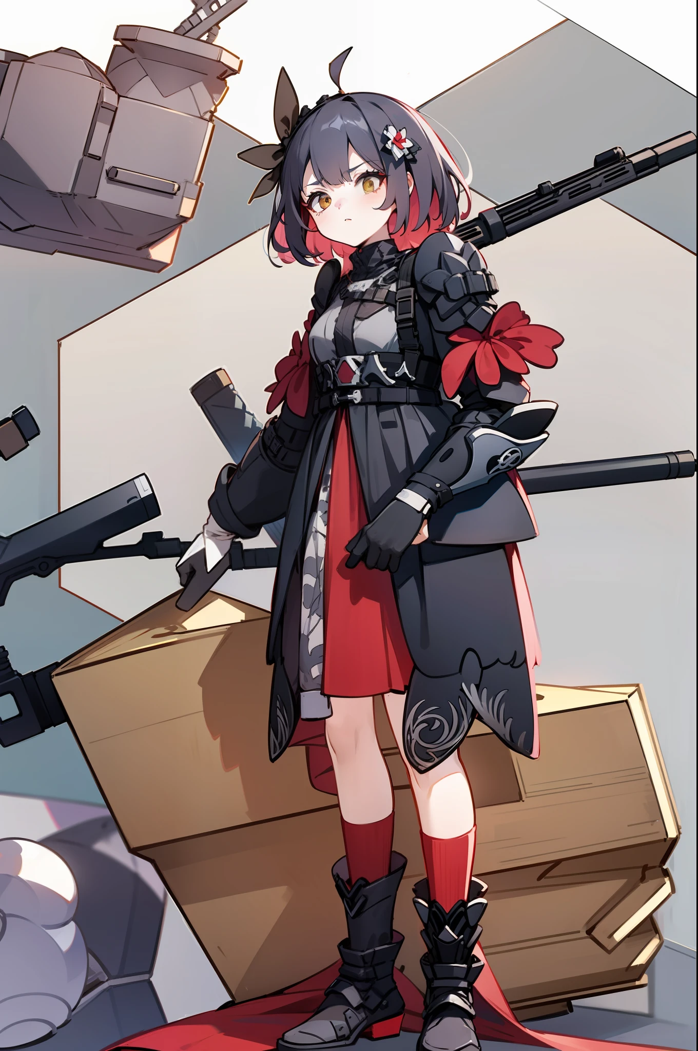 one-girl，Wearing Russian heavy armor，Holding an HK416 rifle，In battle