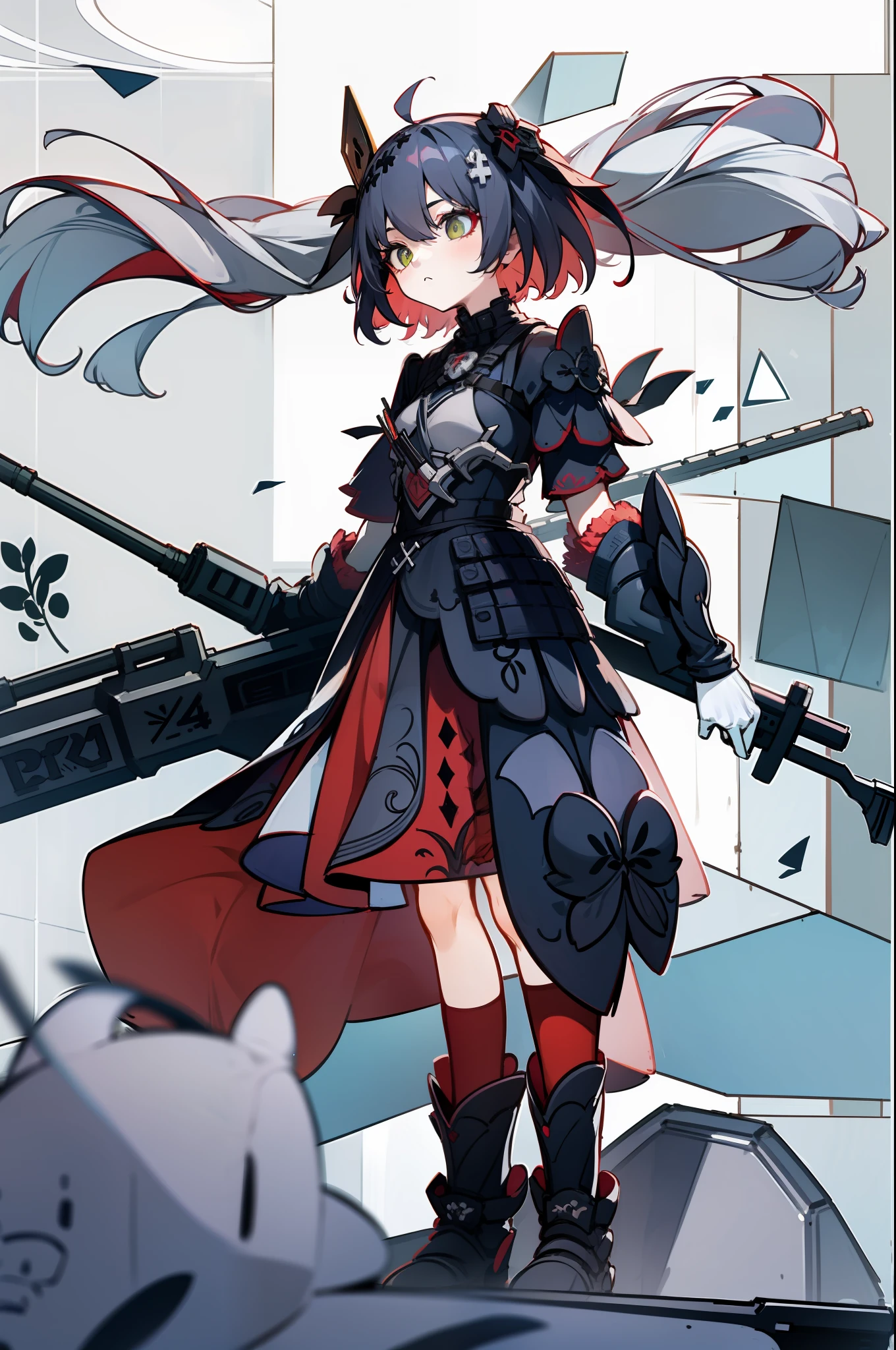 one-girl，Wearing Russian heavy armor，Holding an HK416 rifle，In battle