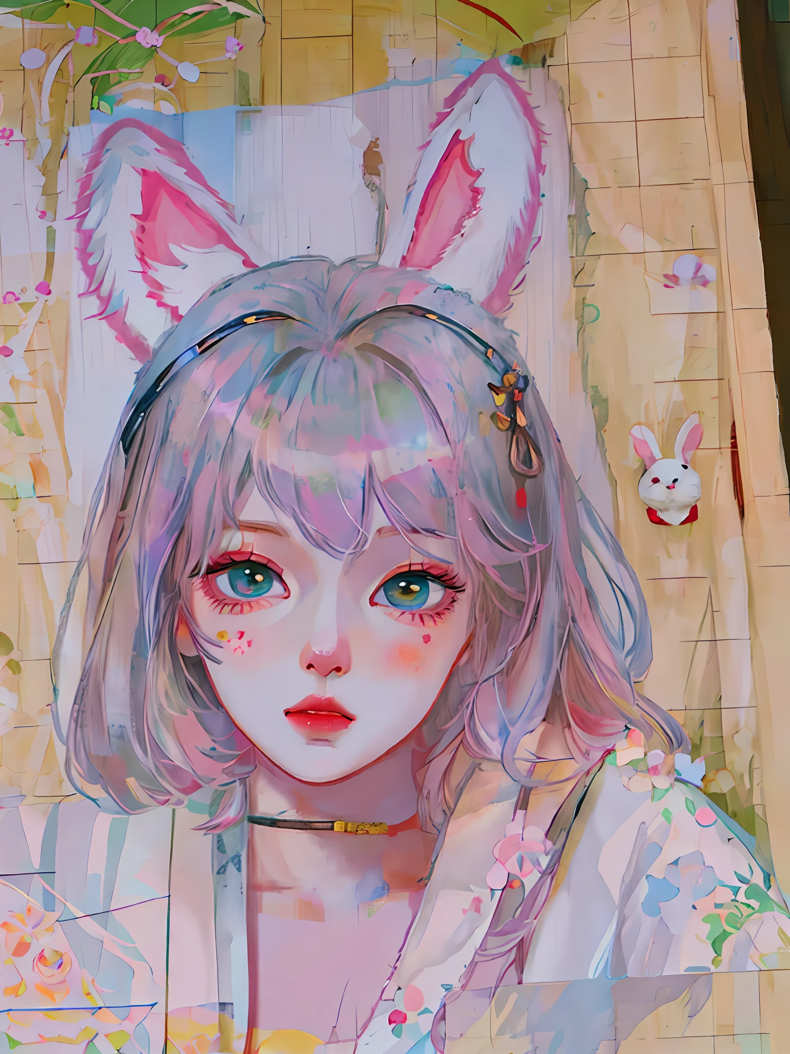 Draw a girl with rabbit ears and a white shirt, Guviz, Guviz-style artwork, A maiden with rabbit ears, Soft anime illustration, trending on artstration, guweiz masterpiece, Kawaii realistic portrait, with big rabbit ears, Guweiz in Pixiv ArtStation, Little white rabbit girl, detailed anime art, sakimichan🐰