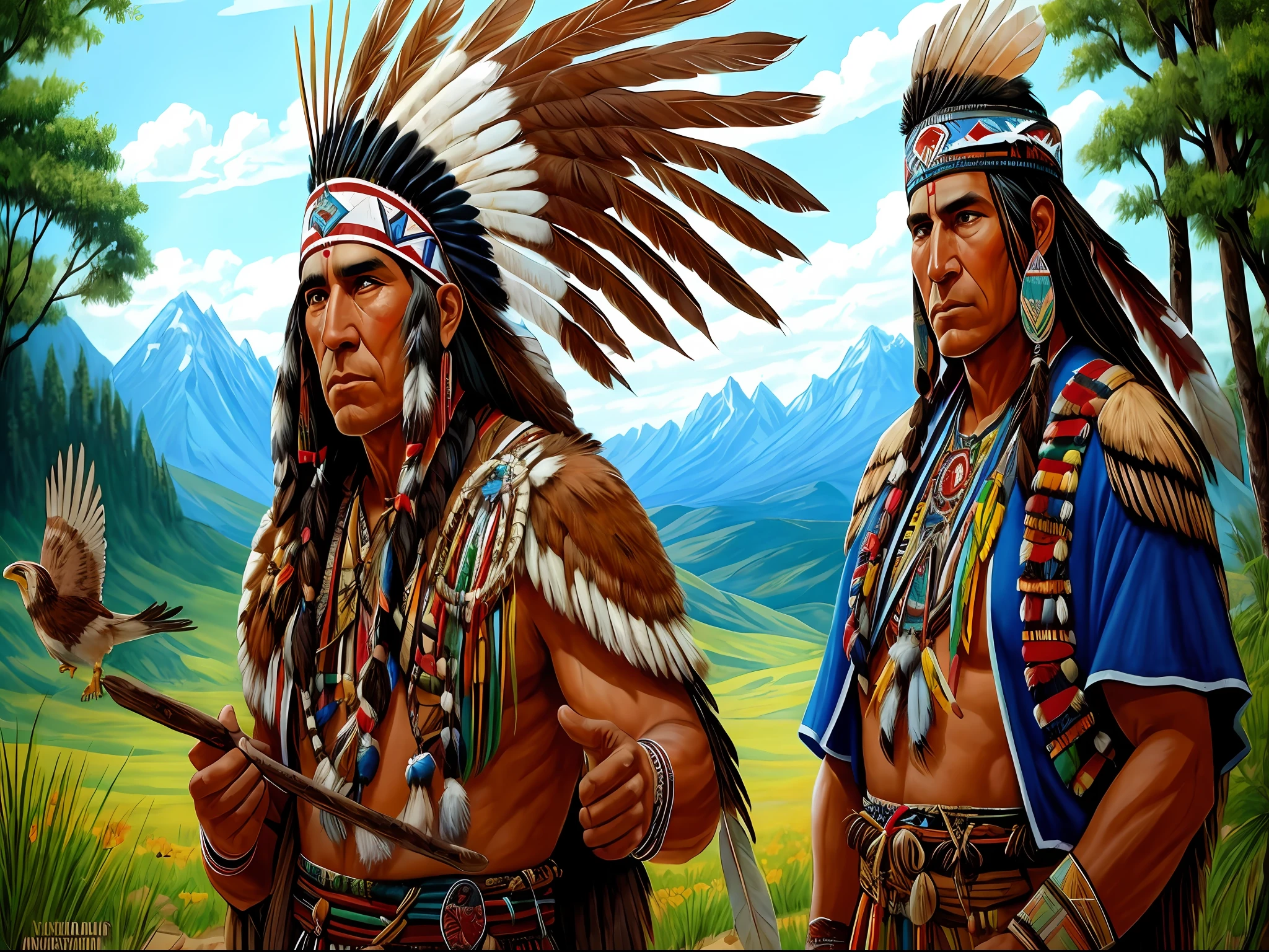 Painting of a Native American man with a bird in his hand, Nativo americano, Arte nativa americana, Indian warrior, Guerreiro nativo americano, Um guerreiro nativo americano, Indigenous, : native american shamen fantasy, warrior spirit, eagle feather, Arte nativa, nuvem vermelha, indigenous man, xamanismo, awesome art, Guia Espiritual, Guerreiro habilidoso do Apache, Shaman