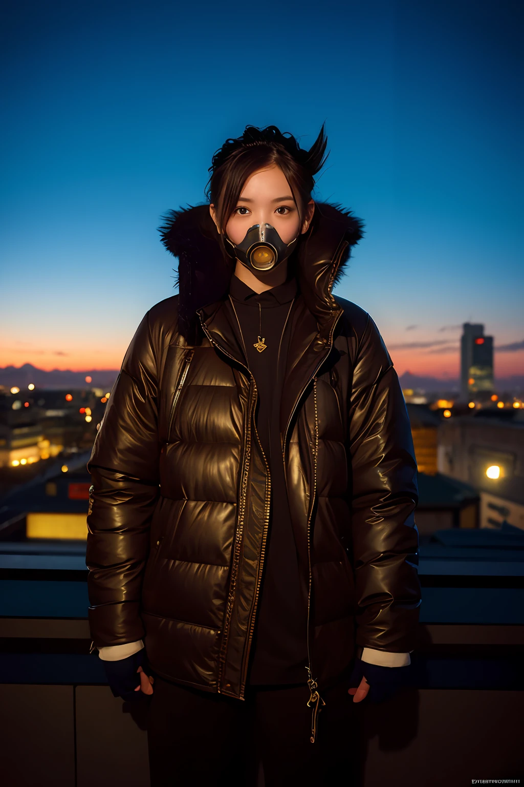 Large gas mask、fur-coat、dictator、Big dragon tattoo、Tattoos all over the body、Glowing headgear、On the rooftop、Huge background is a neon sign、Leather gloves、long boots、Holding a Japan sword、Baseball armor、insurrection、Nuclear power plant in the background、Terrorist groups、Fluorescence Headgear、short-haired、bleu hair、Ignite fire from a flamethrower、middle school girl、14years、gas masks、high socks、Rooftop at night、City on fire in the background